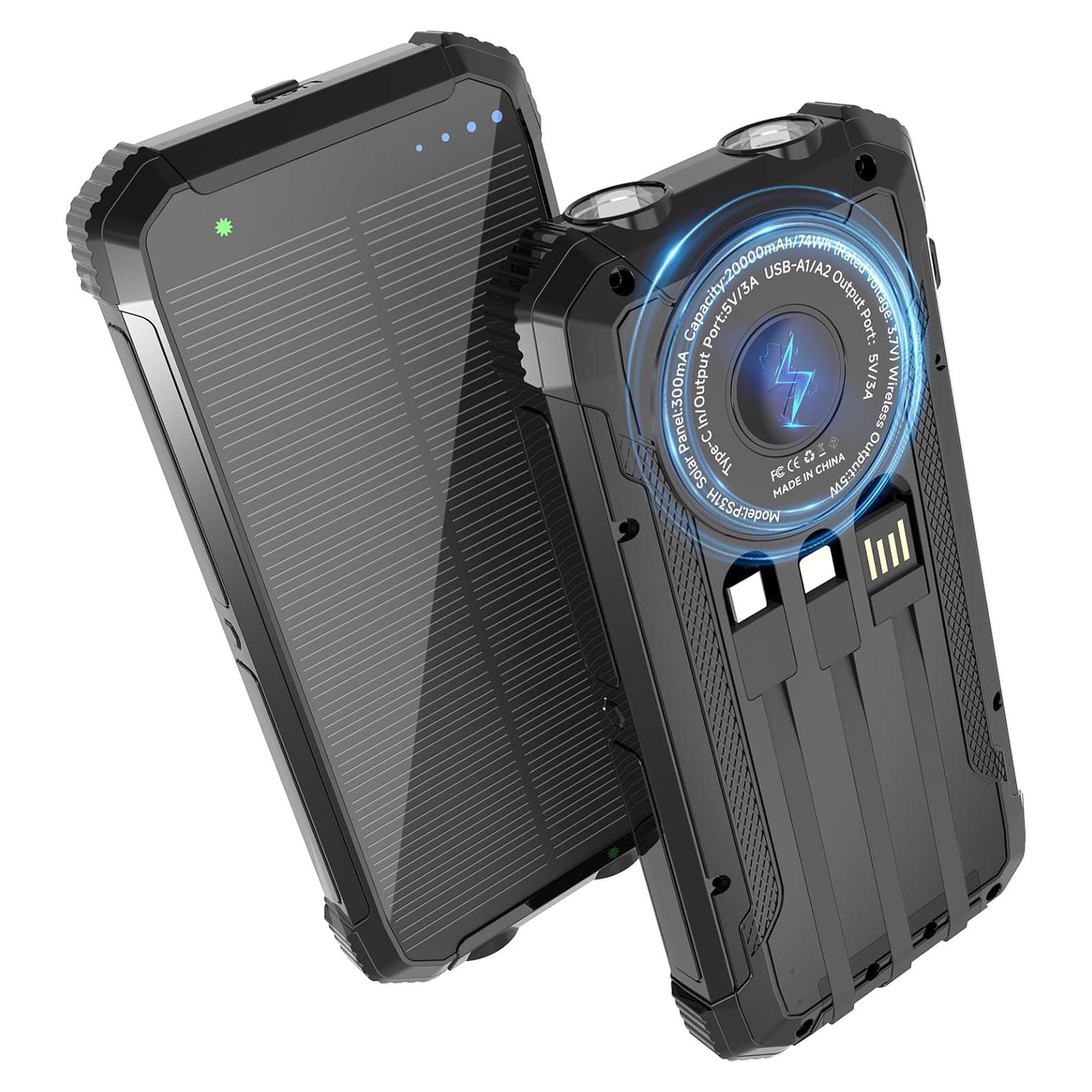 Banco de Energía Solar 20000mAh Nuynix Cargador Inalámbrico 15W