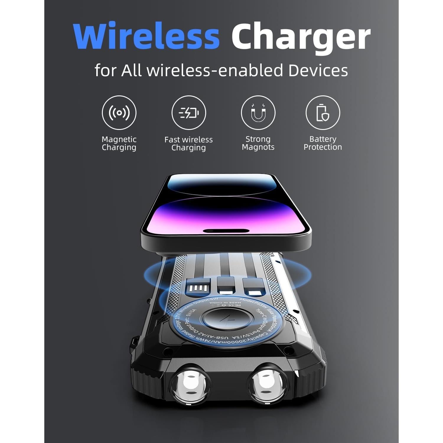 Banco de Energía Solar 20000mAh Nuynix Cargador Inalámbrico 15W