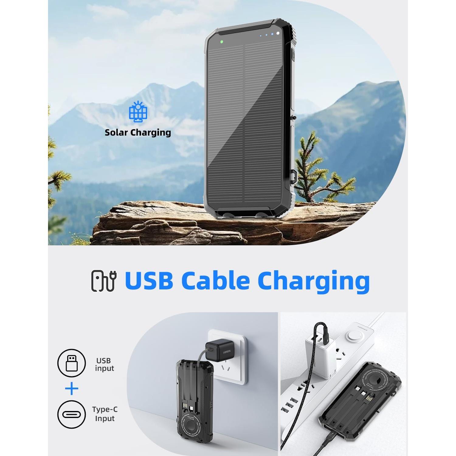 Banco de Energía Solar 20000mAh Nuynix Cargador Inalámbrico 15W