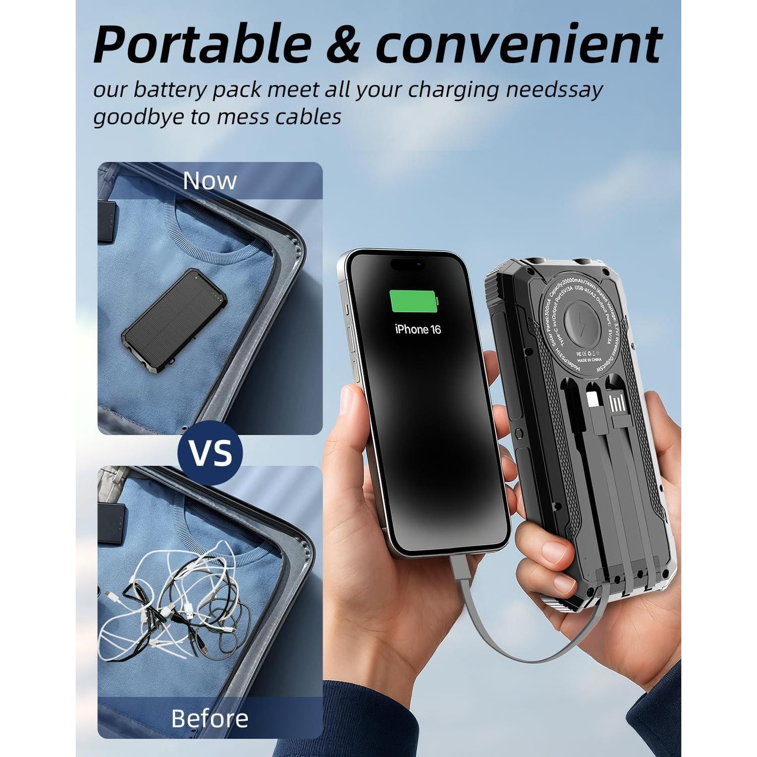 Banco de Energía Solar 20000mAh Nuynix Cargador Inalámbrico 15W