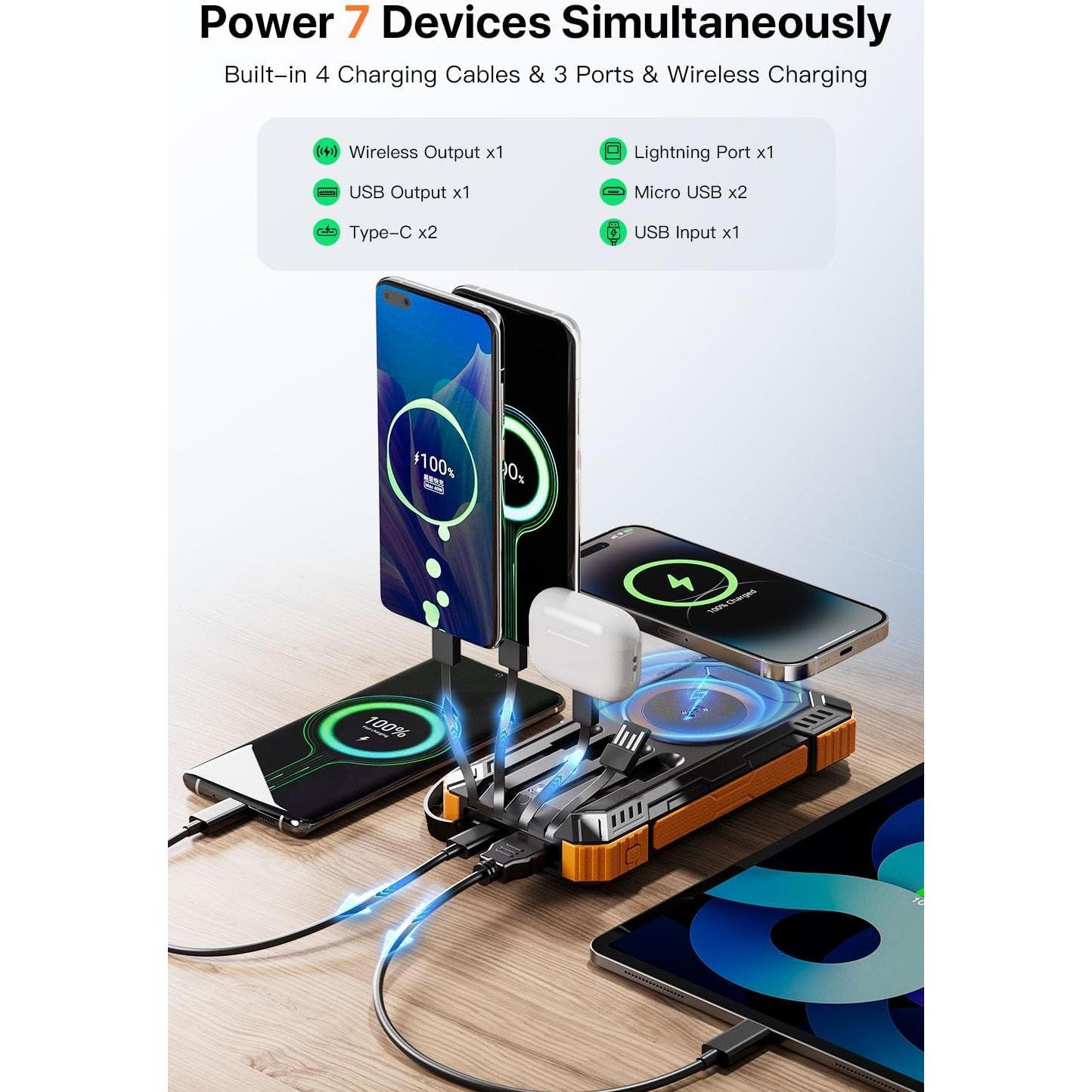 Banco de Energía Solar 49800mAh JSKEI Cargador Inalámbrico 15W