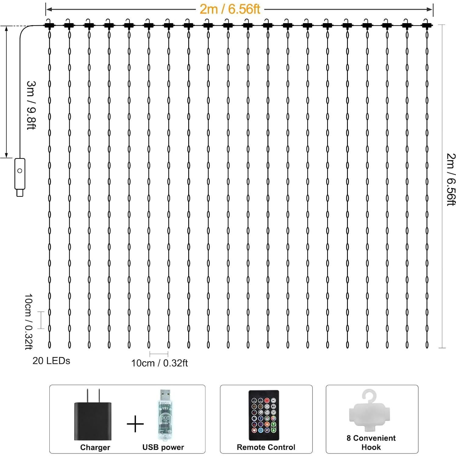 Luces de Cortina Inteligentes LED 2m x 2m Linhai Dema RGB