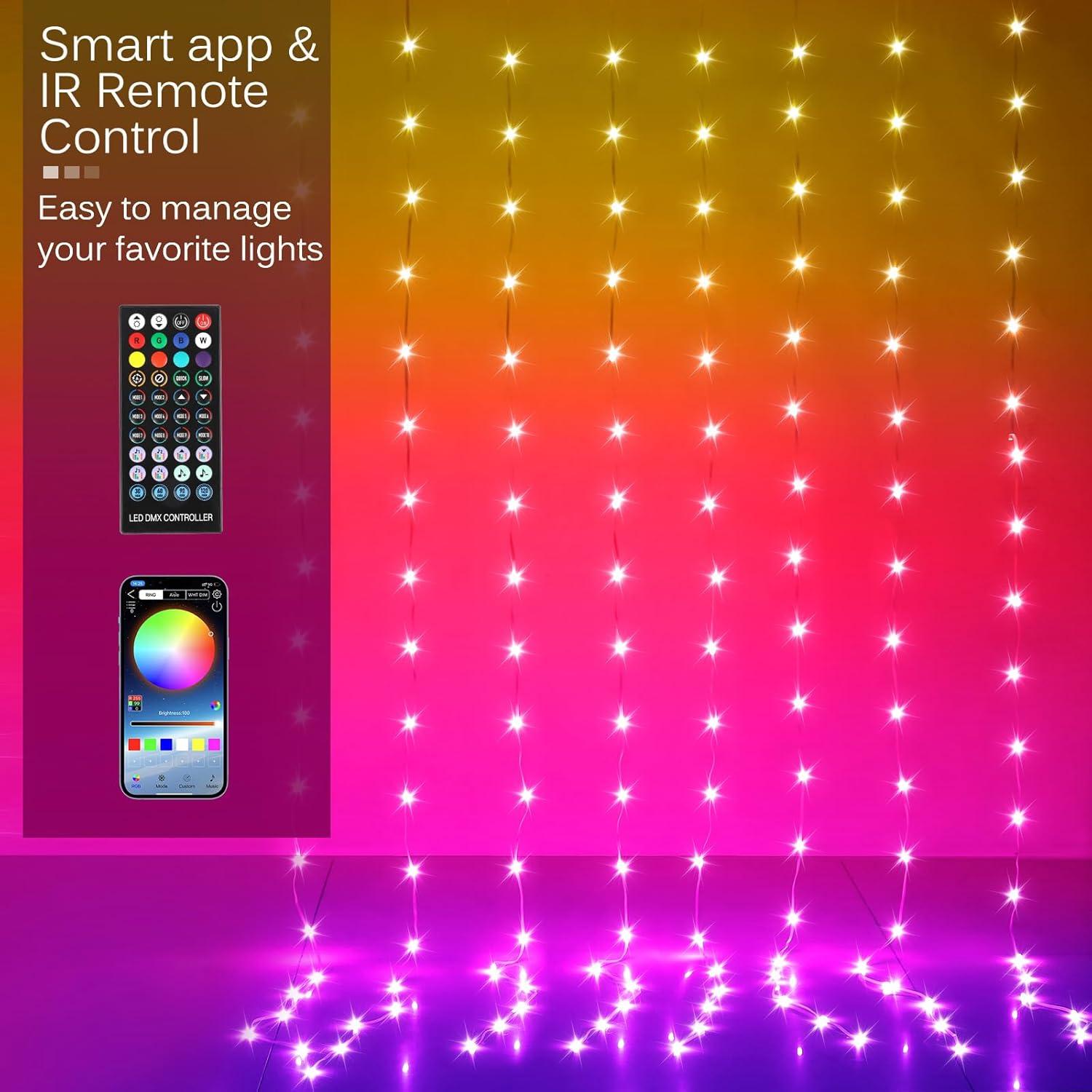 Luces de Cortina LED KepStars 144 RGB 2.44m x 1.83m Control APP