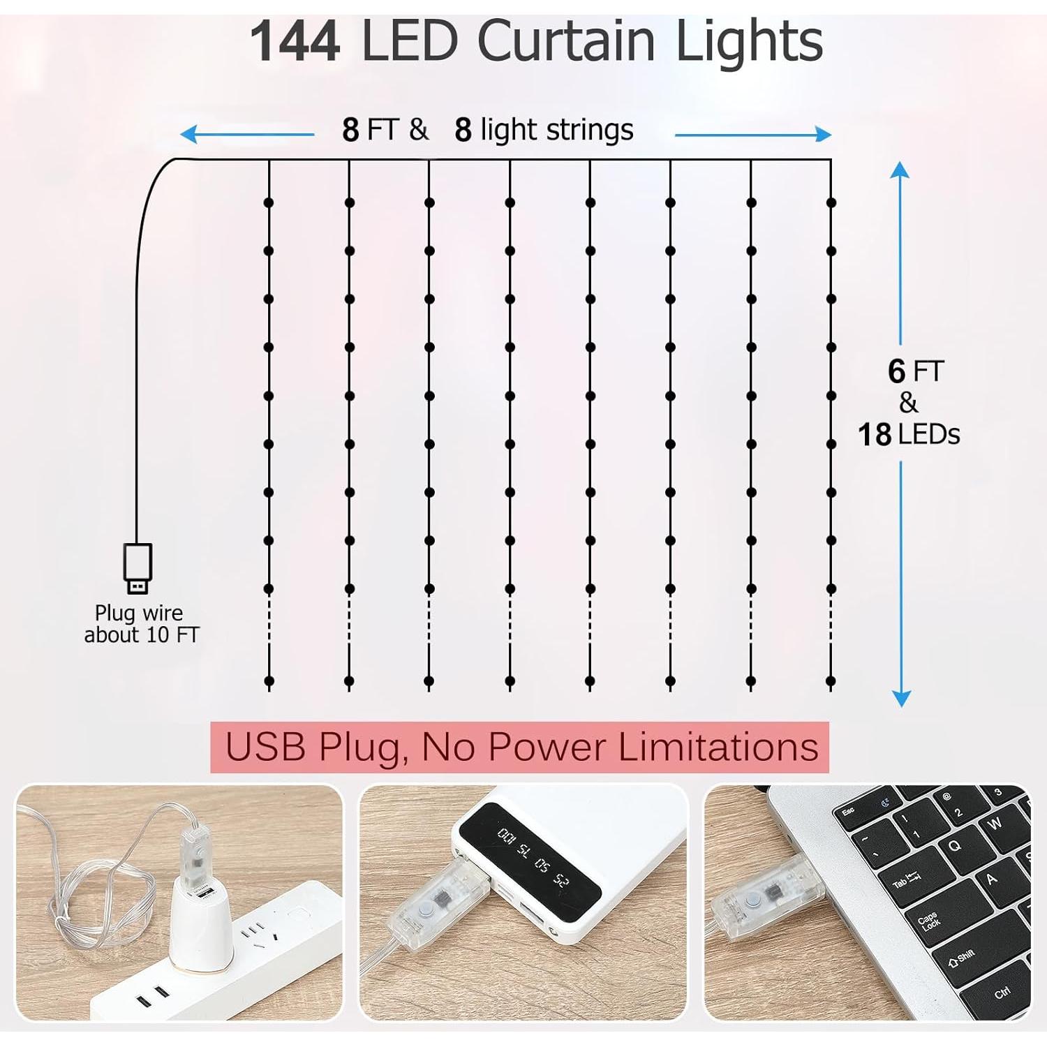 Luces de Cortina LED KepStars 144 RGB 2.44m x 1.83m Control APP