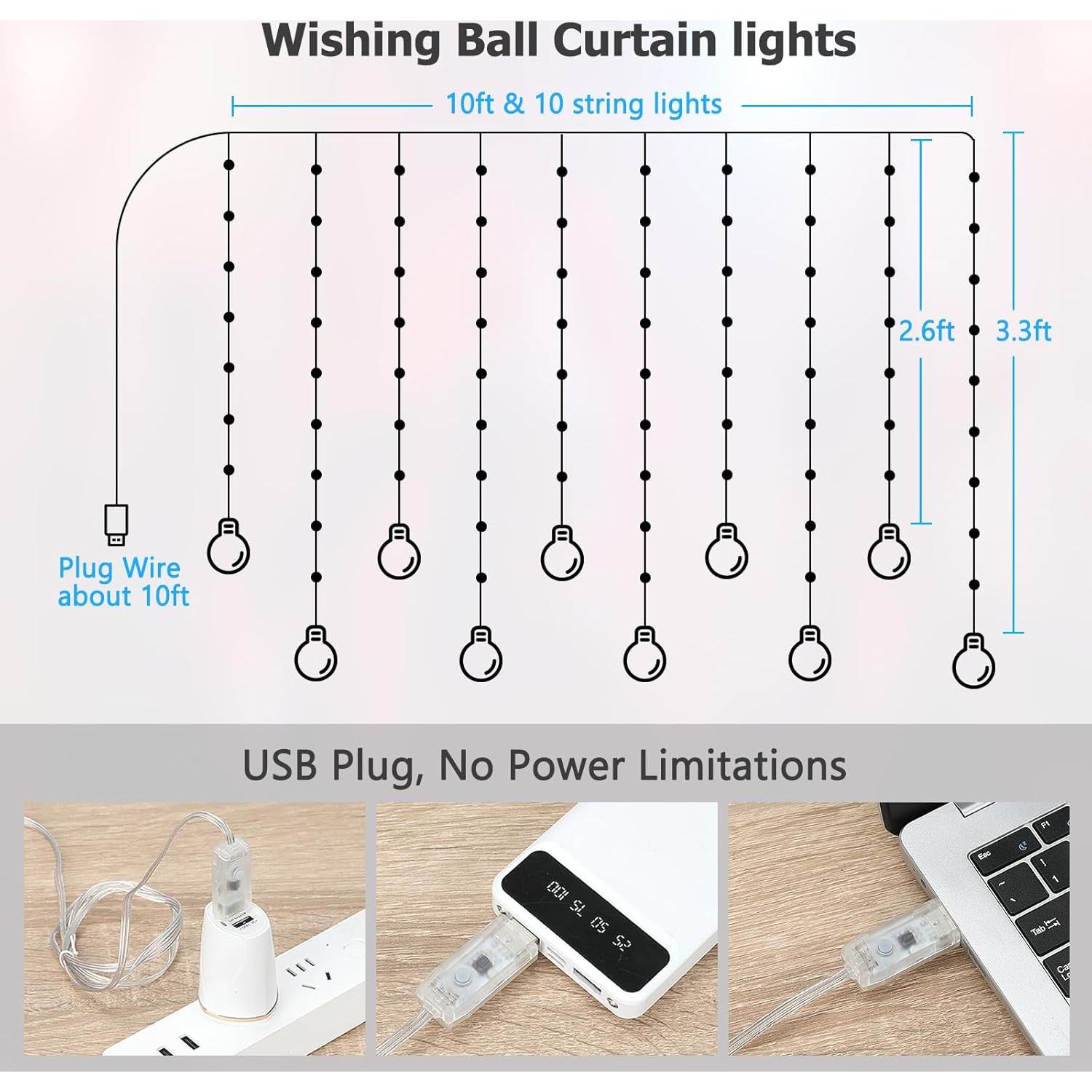 Luces de Cortina LED KepStars 3.0m x 1.0m RGB Control Remoto