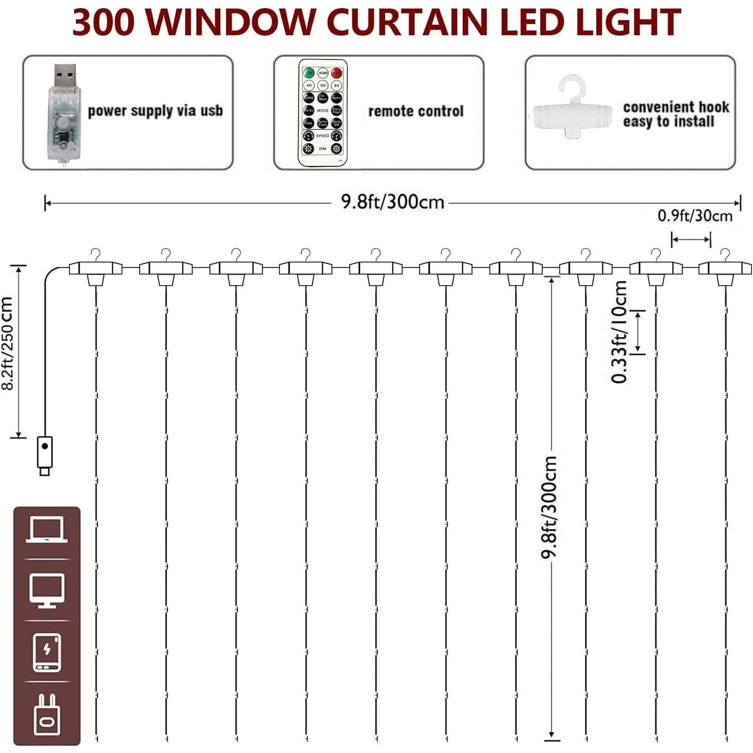 Luces de Cuerda Multicolor ILUMINACIÓN DEL HOGAR 300 LED USB