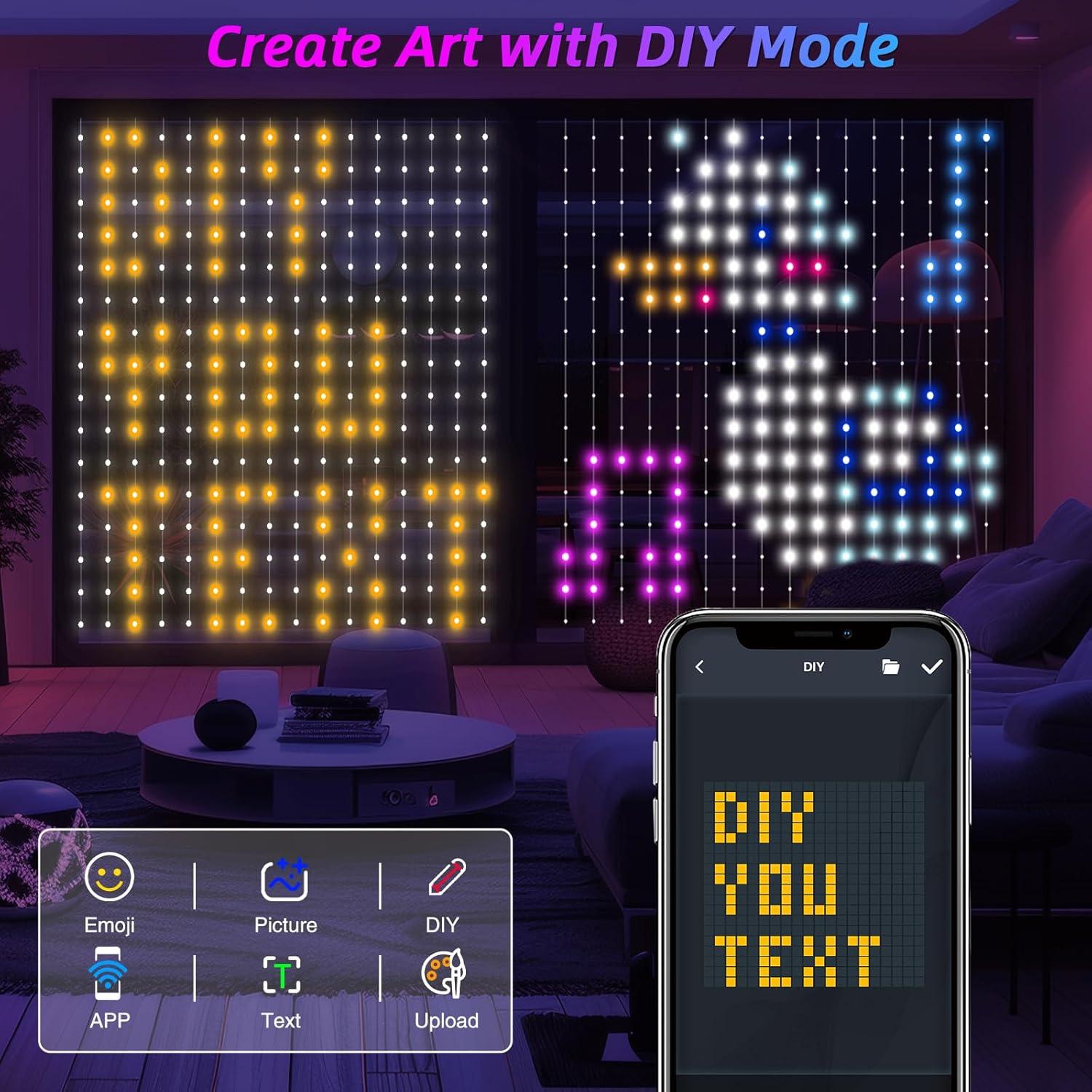 Luces de Cortina LED Inteligentes VOXPOA 1.6x1.6m Multicolor