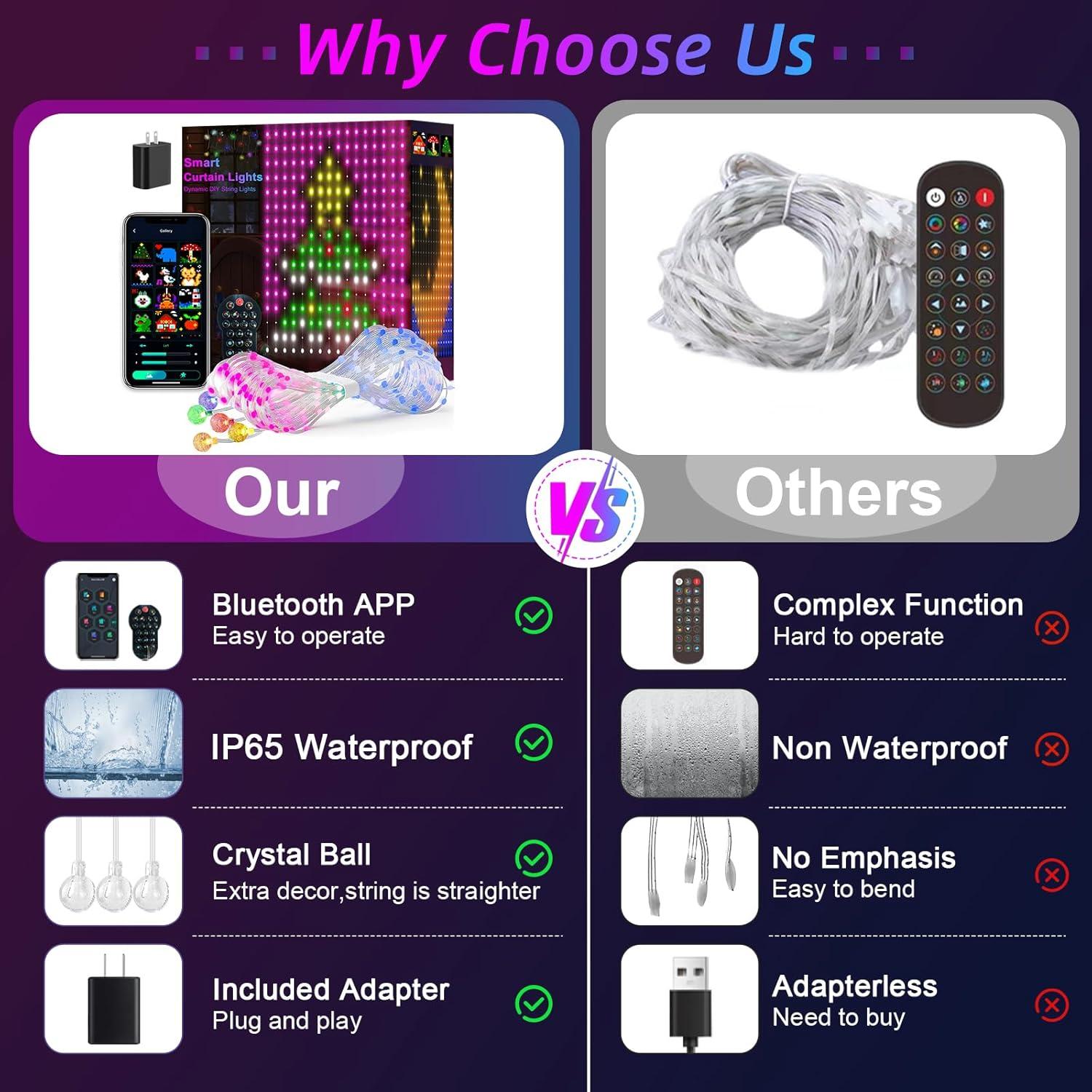 Luces de Cortina LED Inteligentes VOXPOA 1.6x1.6m Multicolor