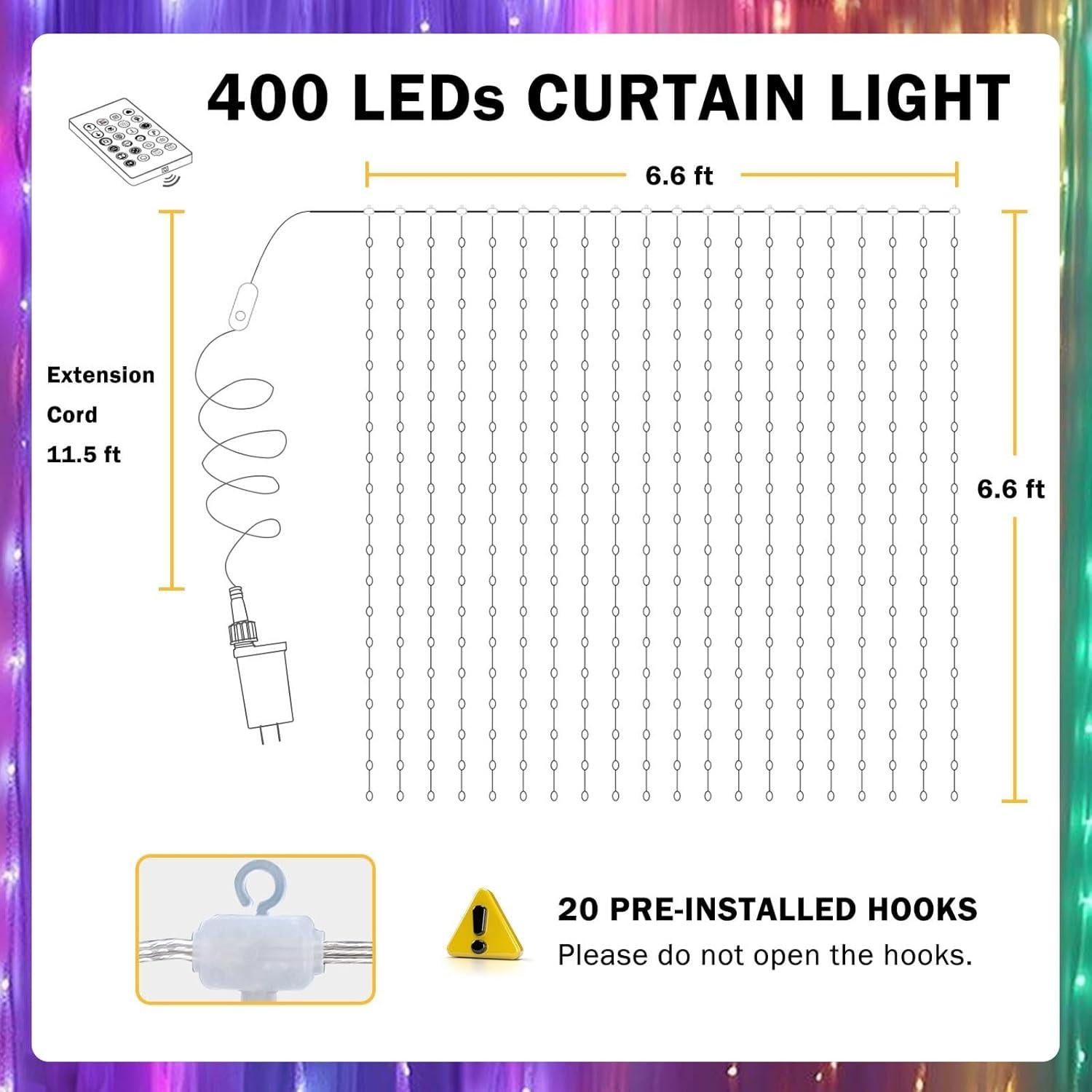 Luces de Cortina LED ASTRAEA 400 con Control Remoto y APP