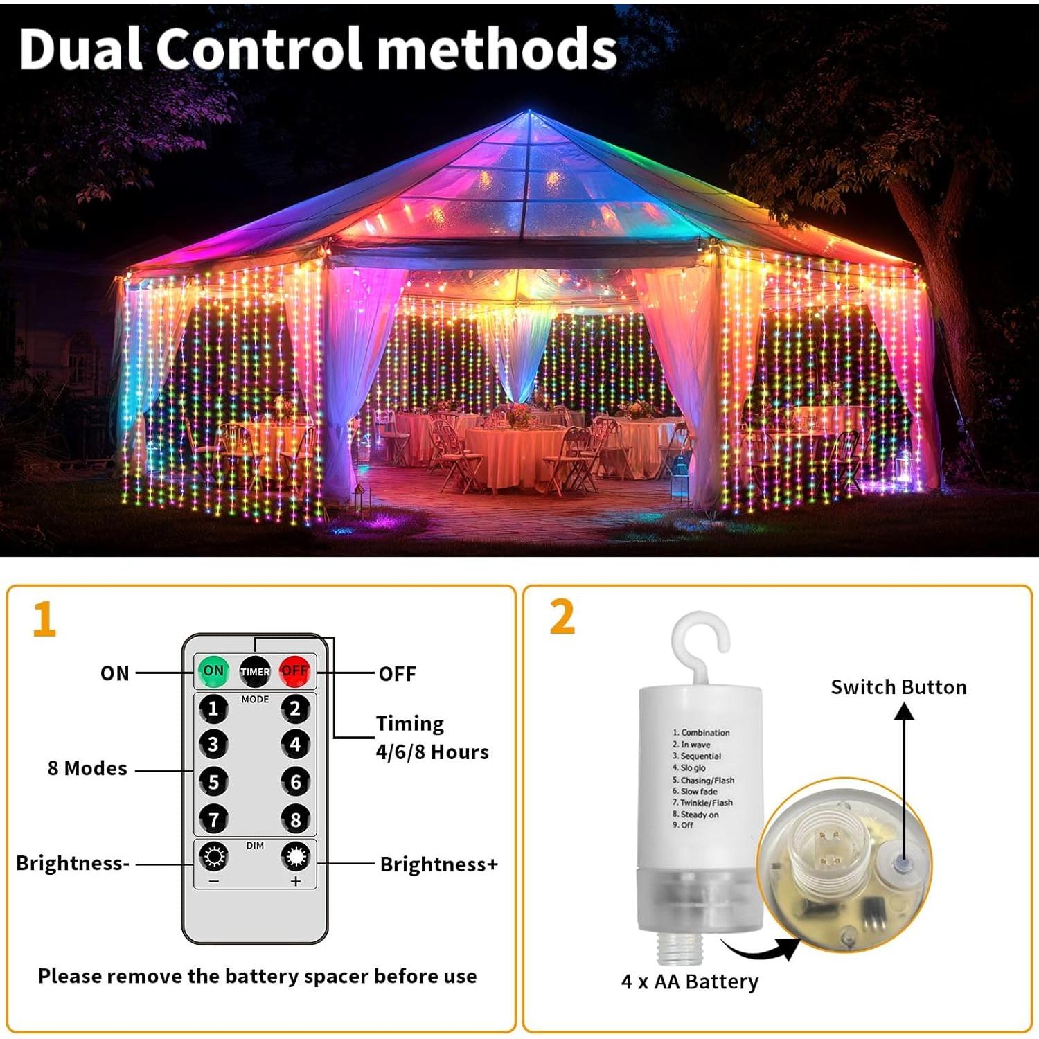 Luces de Cortina LED Multicolor 3m x 3m Ryblgled 300 LEDs