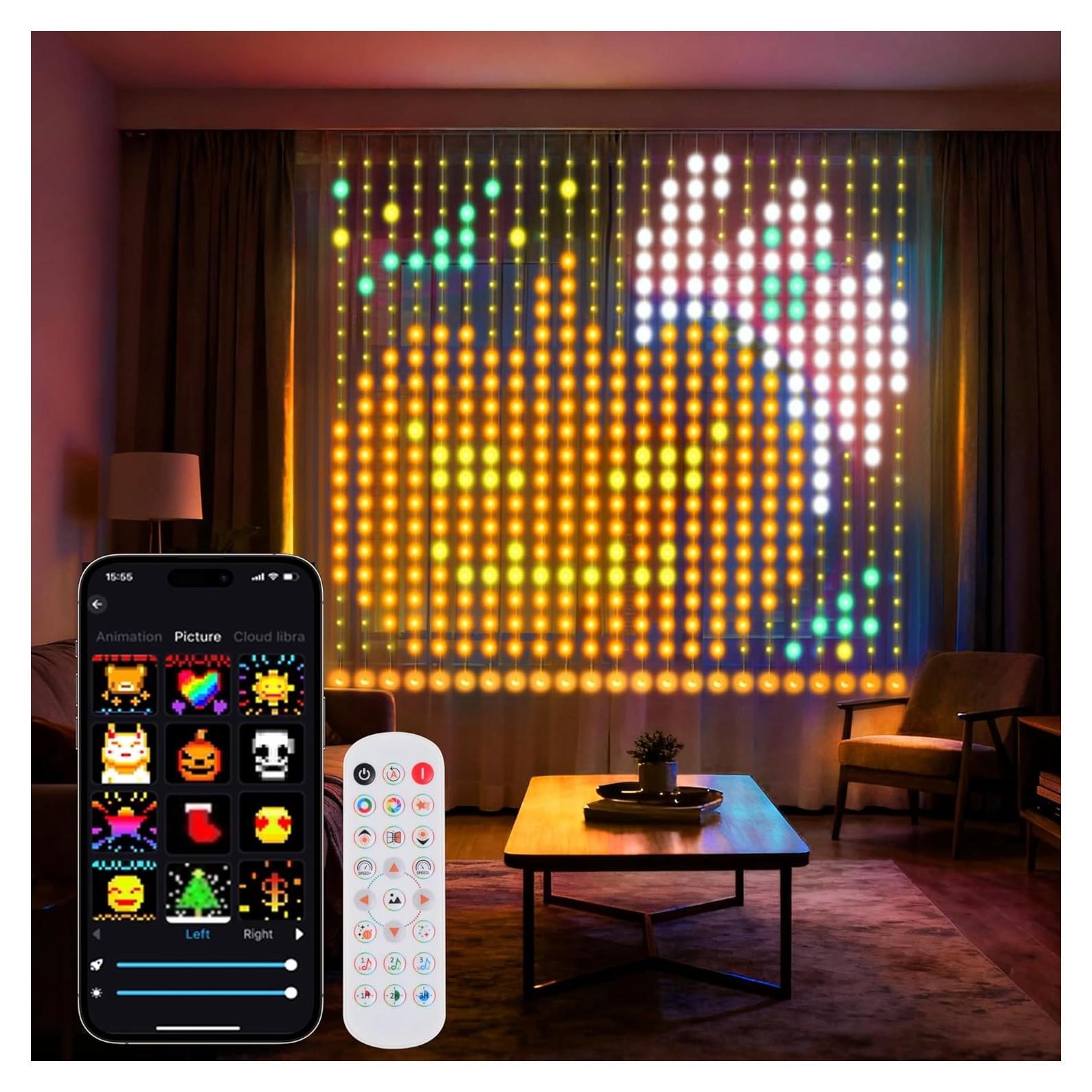 Luz de Cortina LED SUNLINKCO 2x2m 400 LEDs RGB+IC Control APP