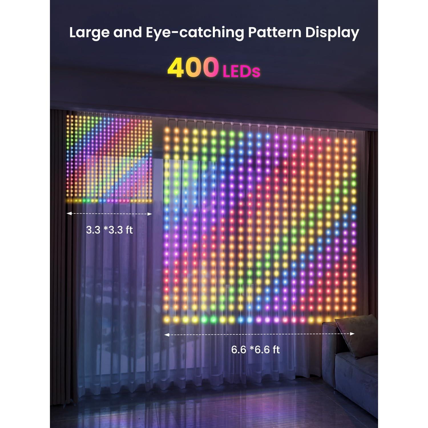 Luz de Cortina LED SUNLINKCO 2x2m 400 LEDs RGB+IC Control APP