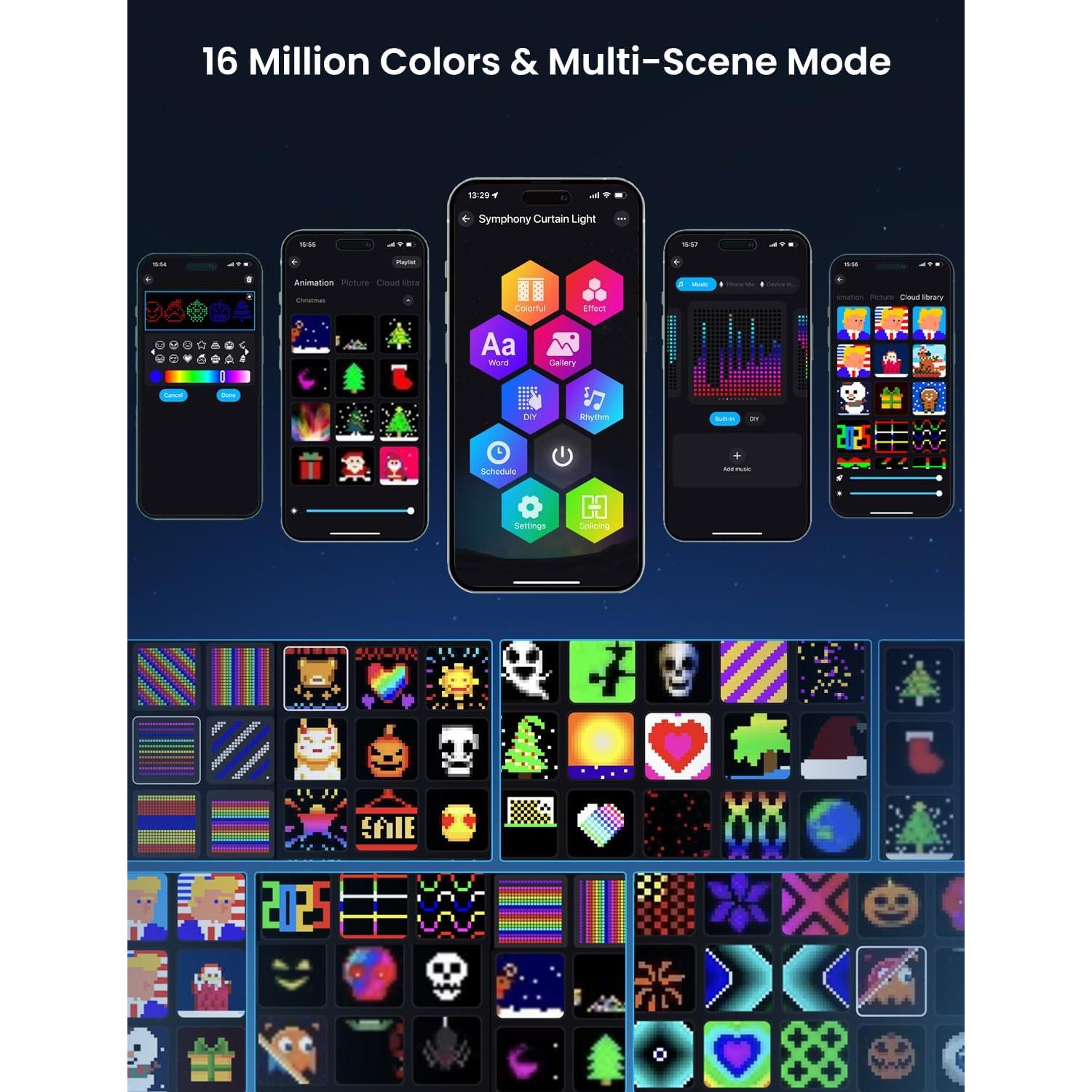 Luz de Cortina LED SUNLINKCO 2x2m 400 LEDs RGB+IC Control APP