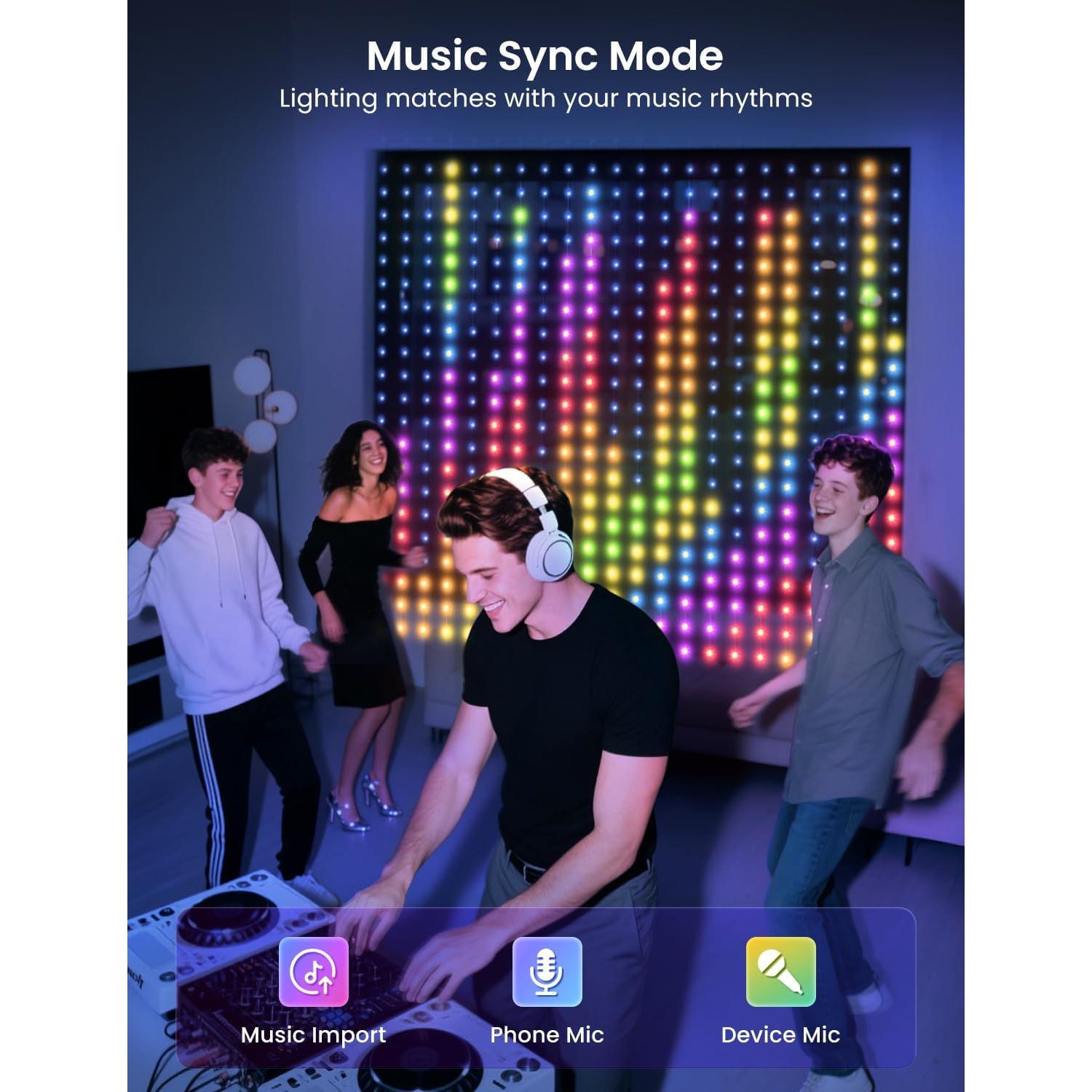 Luz de Cortina LED SUNLINKCO 2x2m 400 LEDs RGB+IC Control APP