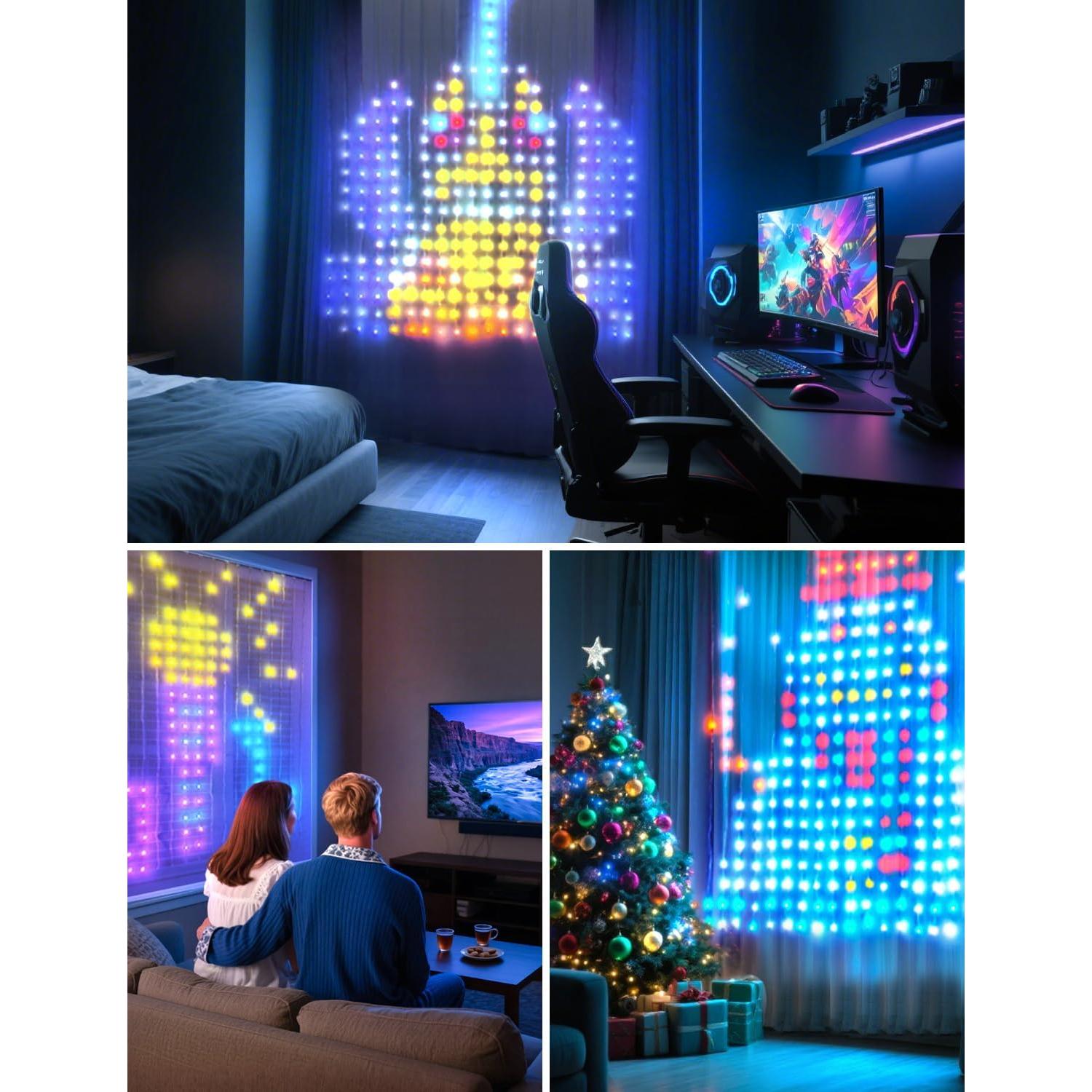 Luz de Cortina LED SUNLINKCO 2x2m 400 LEDs RGB+IC Control APP