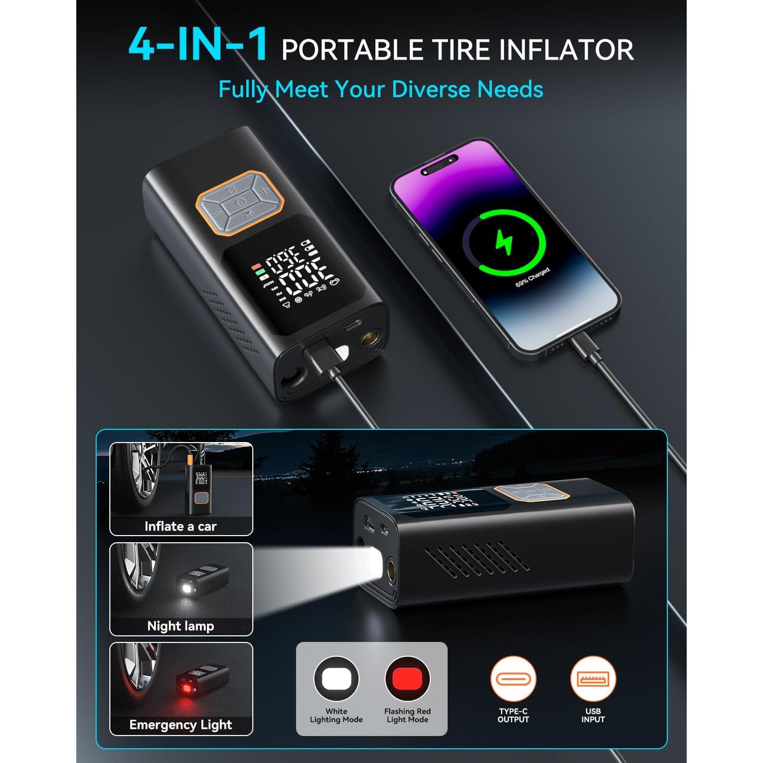 Compresor de Aire Portátil RGJNQ XR01 PRO 150PSI Inalámbrico