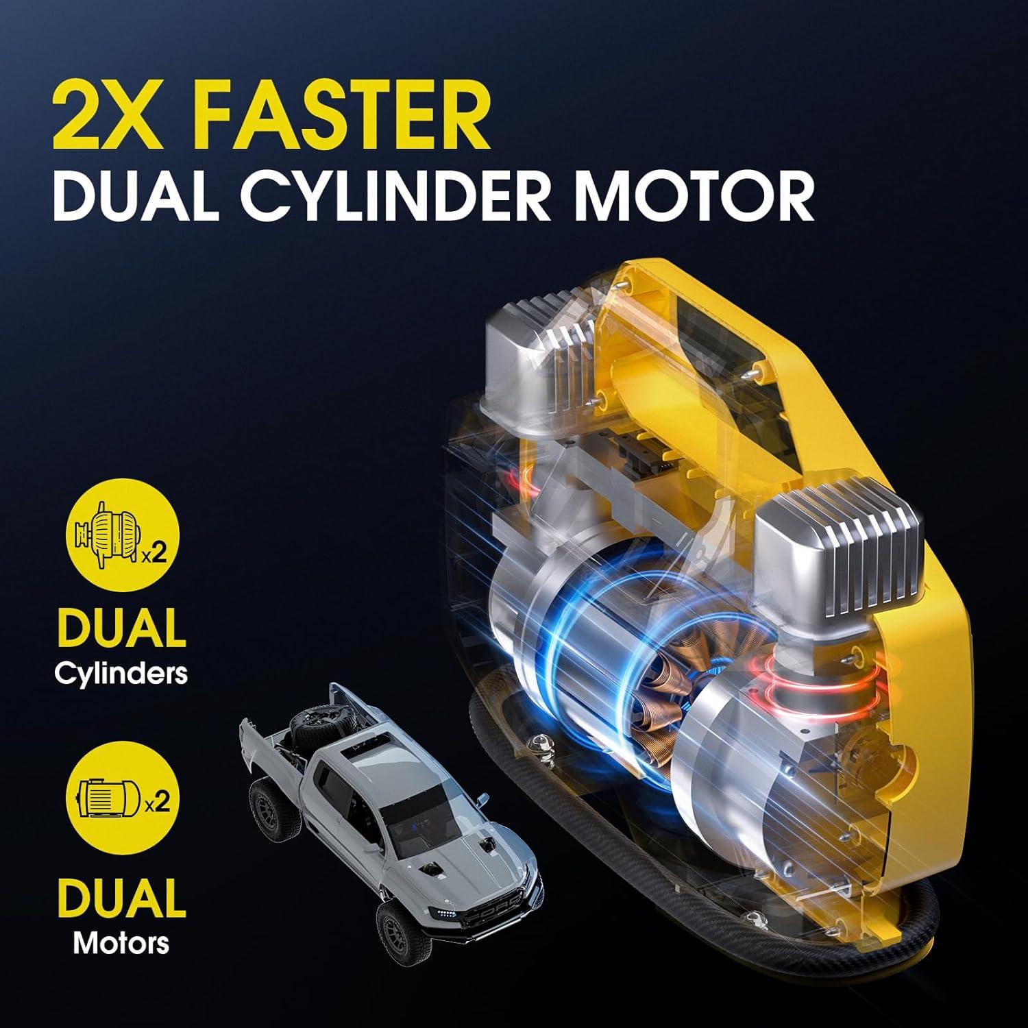 Compresor de Aire CARSUN 150 PSI Portátil Doble Cilindro 12V