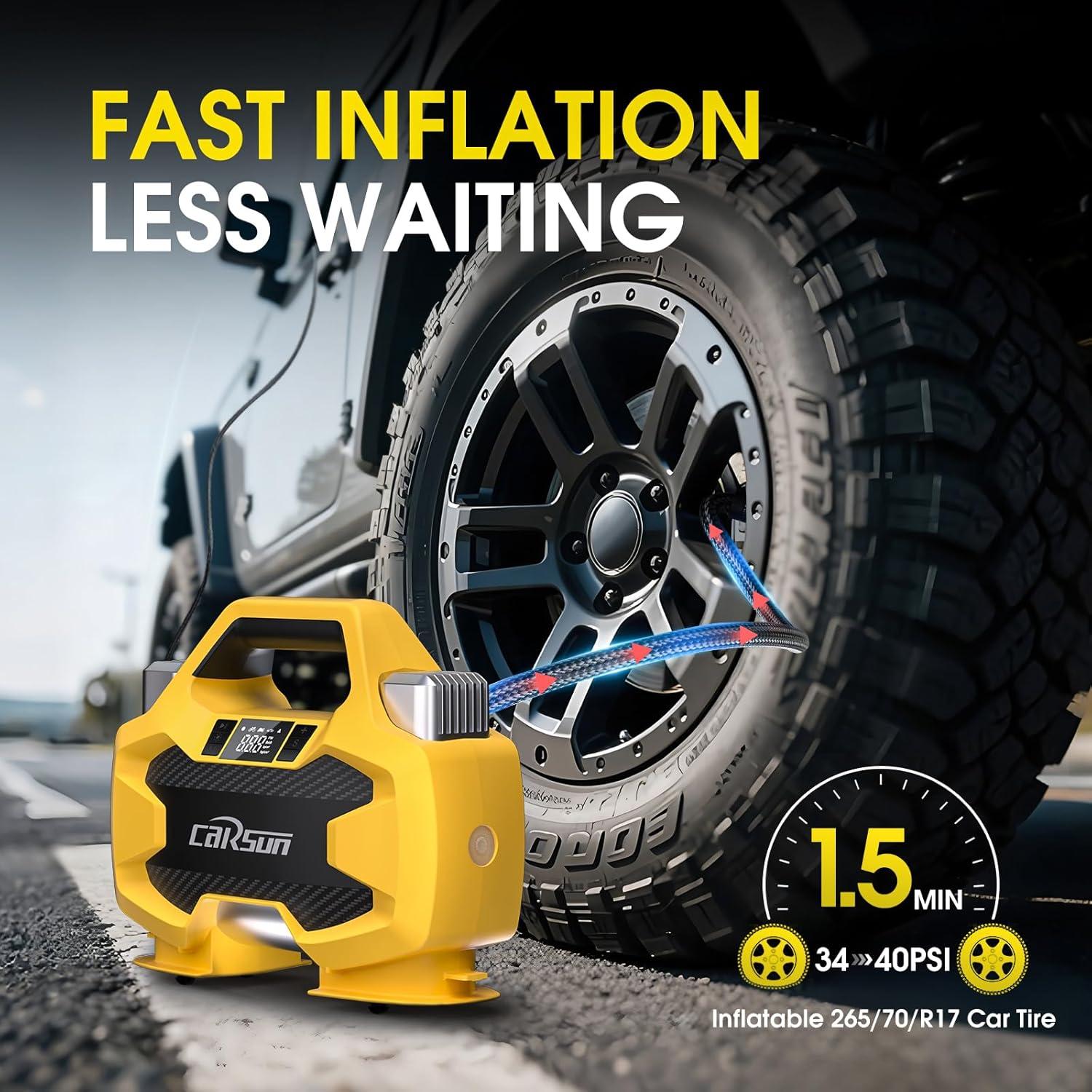 Compresor de Aire CARSUN 150 PSI Portátil Doble Cilindro 12V