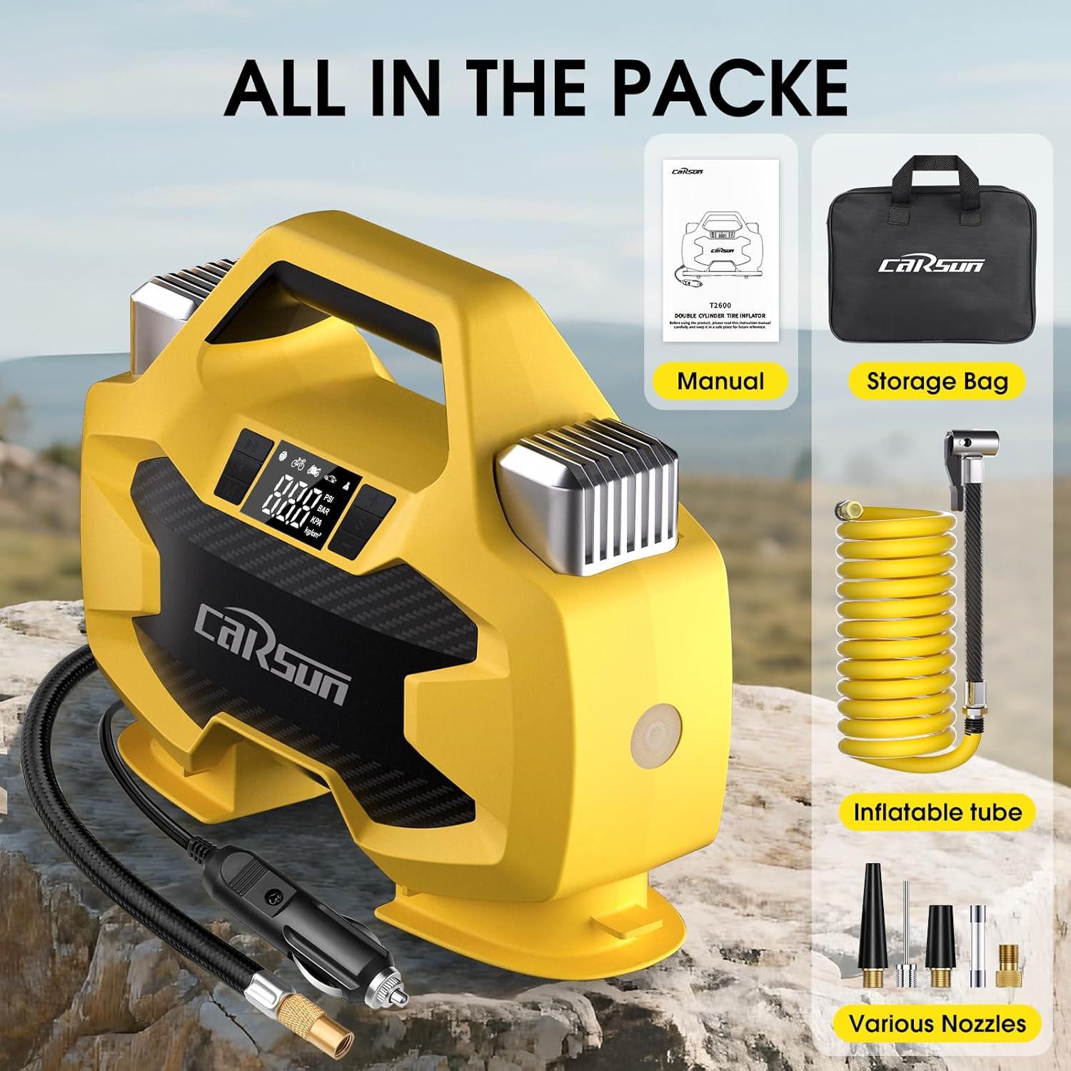 Compresor de Aire CARSUN 150 PSI Portátil Doble Cilindro 12V