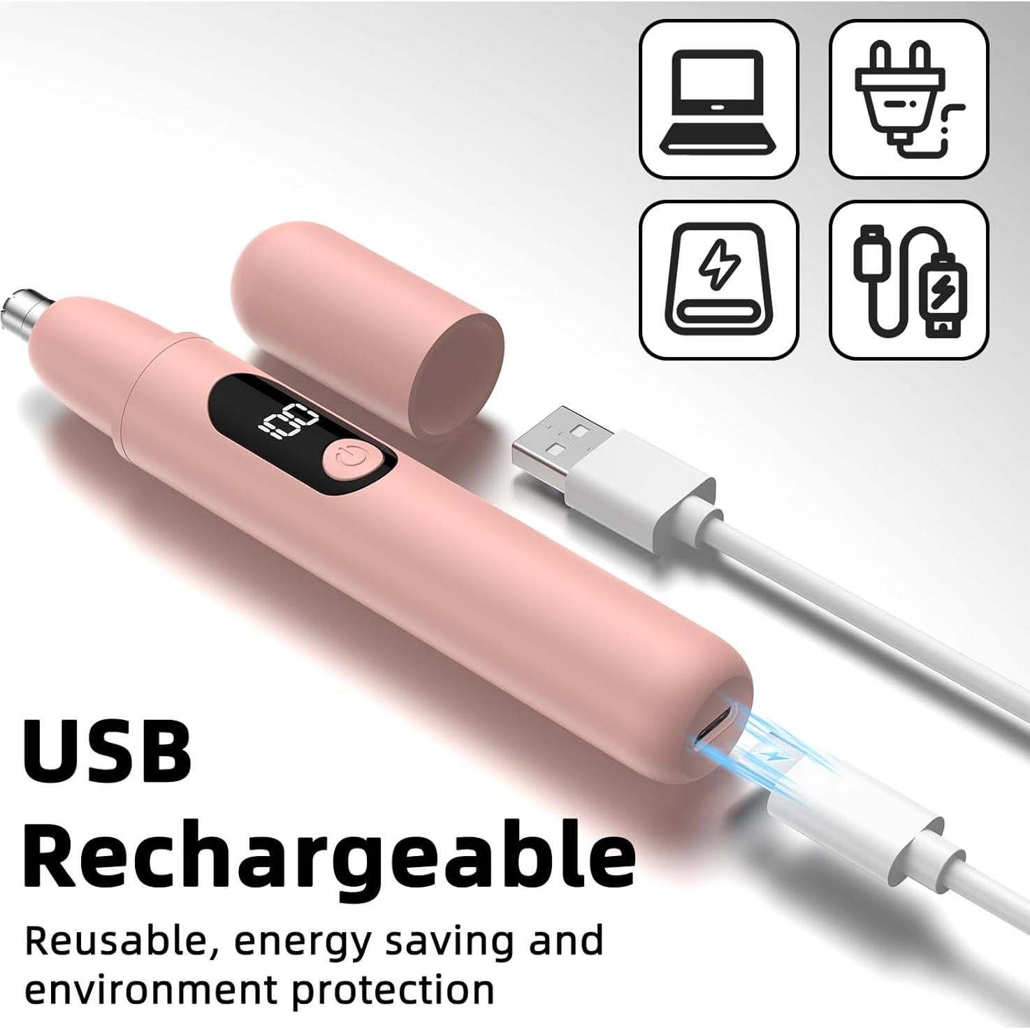 Recortador de Vello Nasal Inalámbrico Recargable Rosa - Indoloro