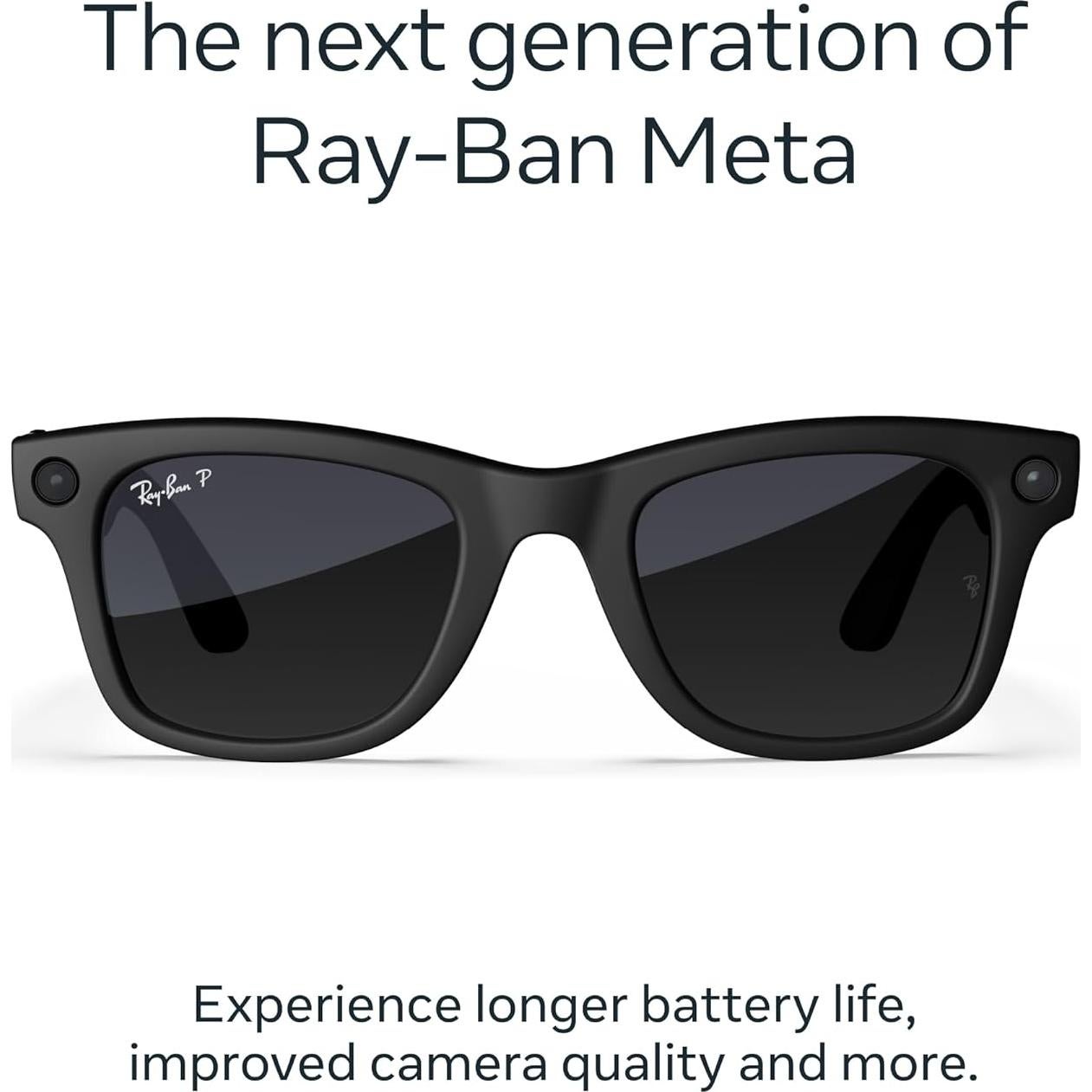 Gafas Ray-Ban Meta Wayfarer Grande - Negro Mate, Lentes Grises Polarizados