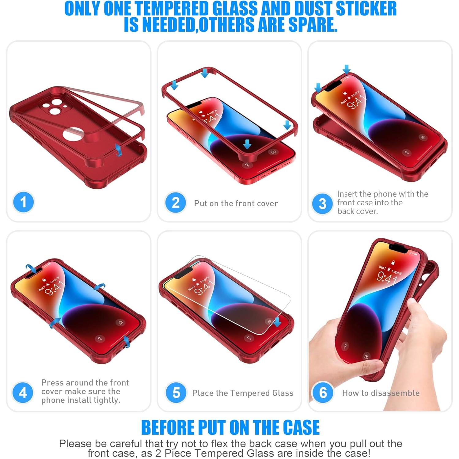 Funda ORETECH para iPhone 14 6.1" - Rojo, 2 Protectores Pantalla