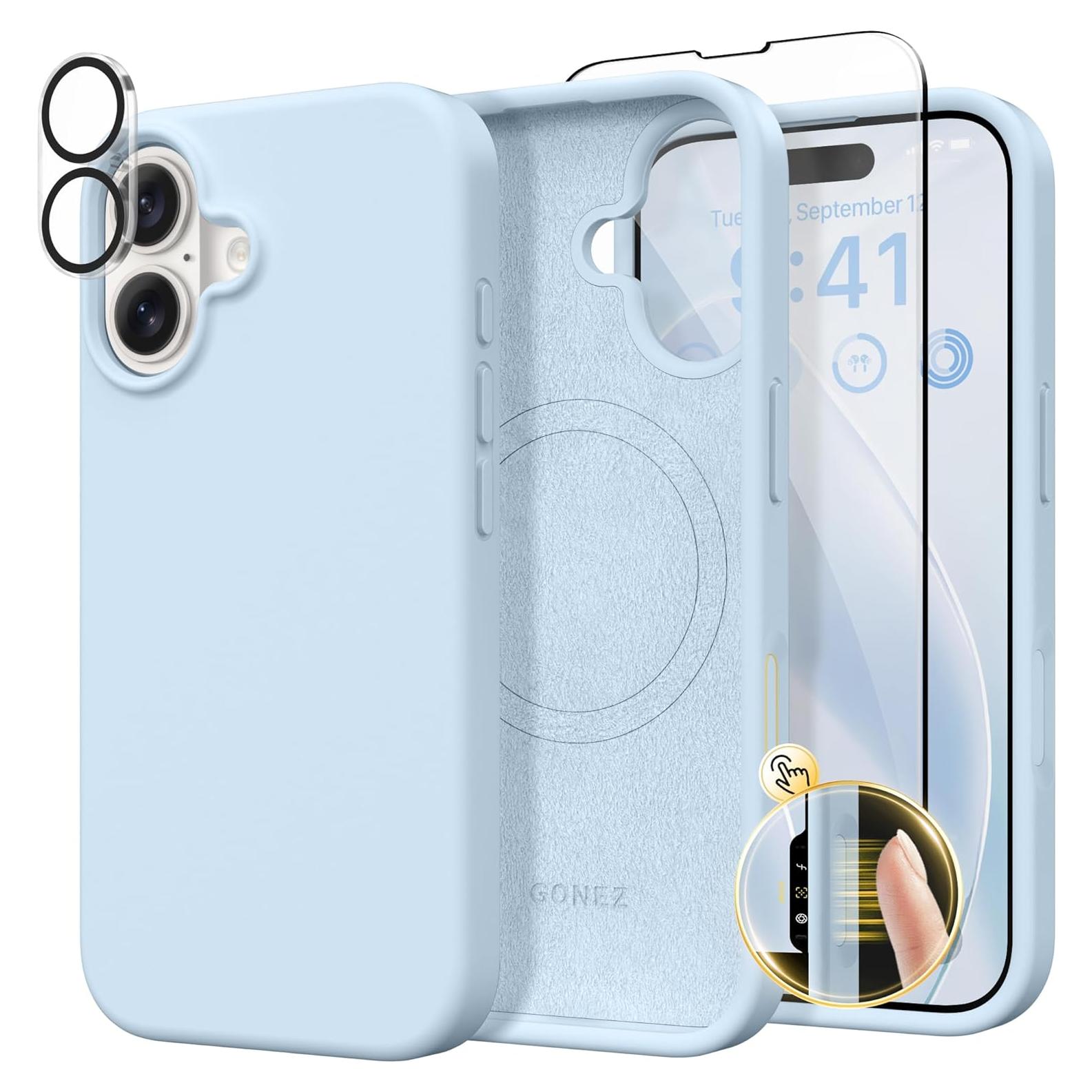 Funda Magnética GONEZ para iPhone 16 6.1" Azul con Protector