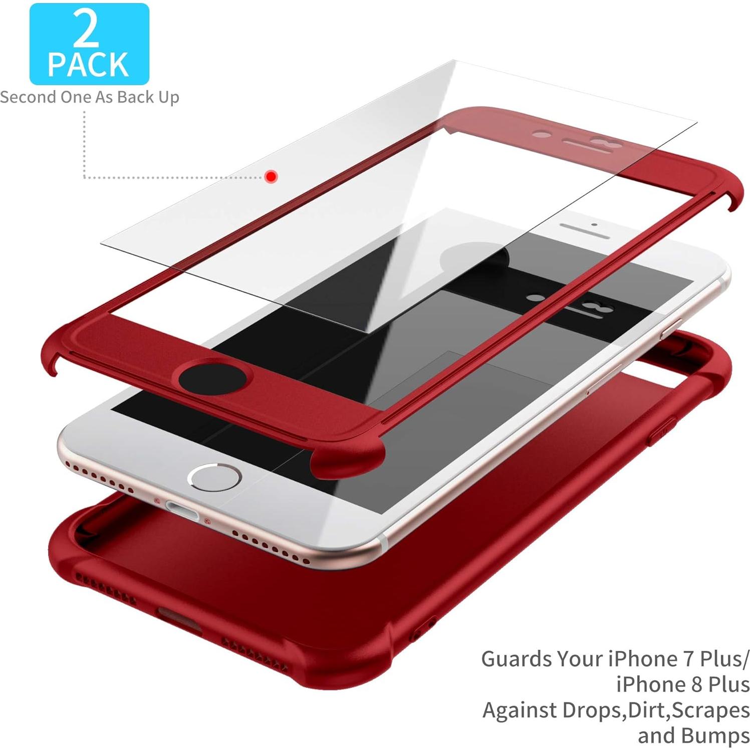 Funda Dura ORETECH 360° para iPhone 8 Plus/7 Plus - Rojo