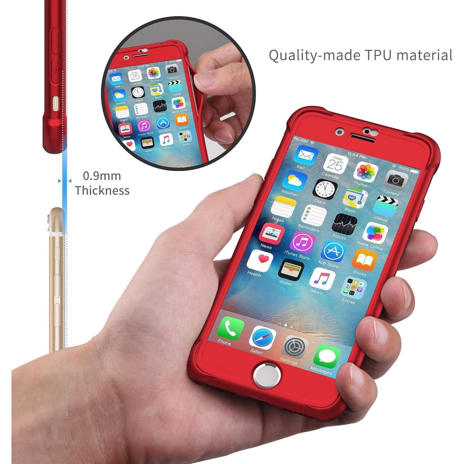 Funda Dura ORETECH 360° para iPhone 8 Plus/7 Plus - Rojo