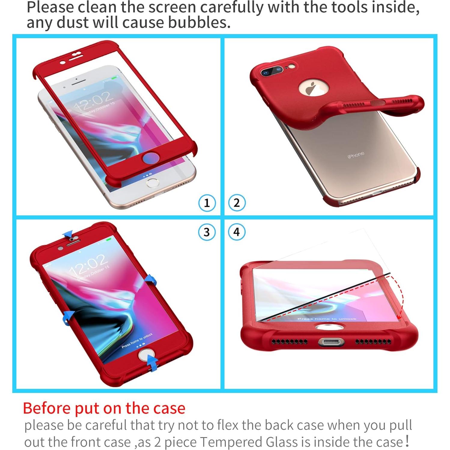 Funda Dura ORETECH 360° para iPhone 8 Plus/7 Plus - Rojo