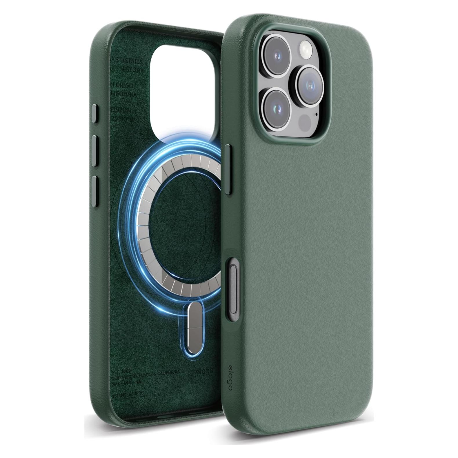Funda Magnética de Cuero Vegano elago para iPhone 16 Pro - Verde Medianoche