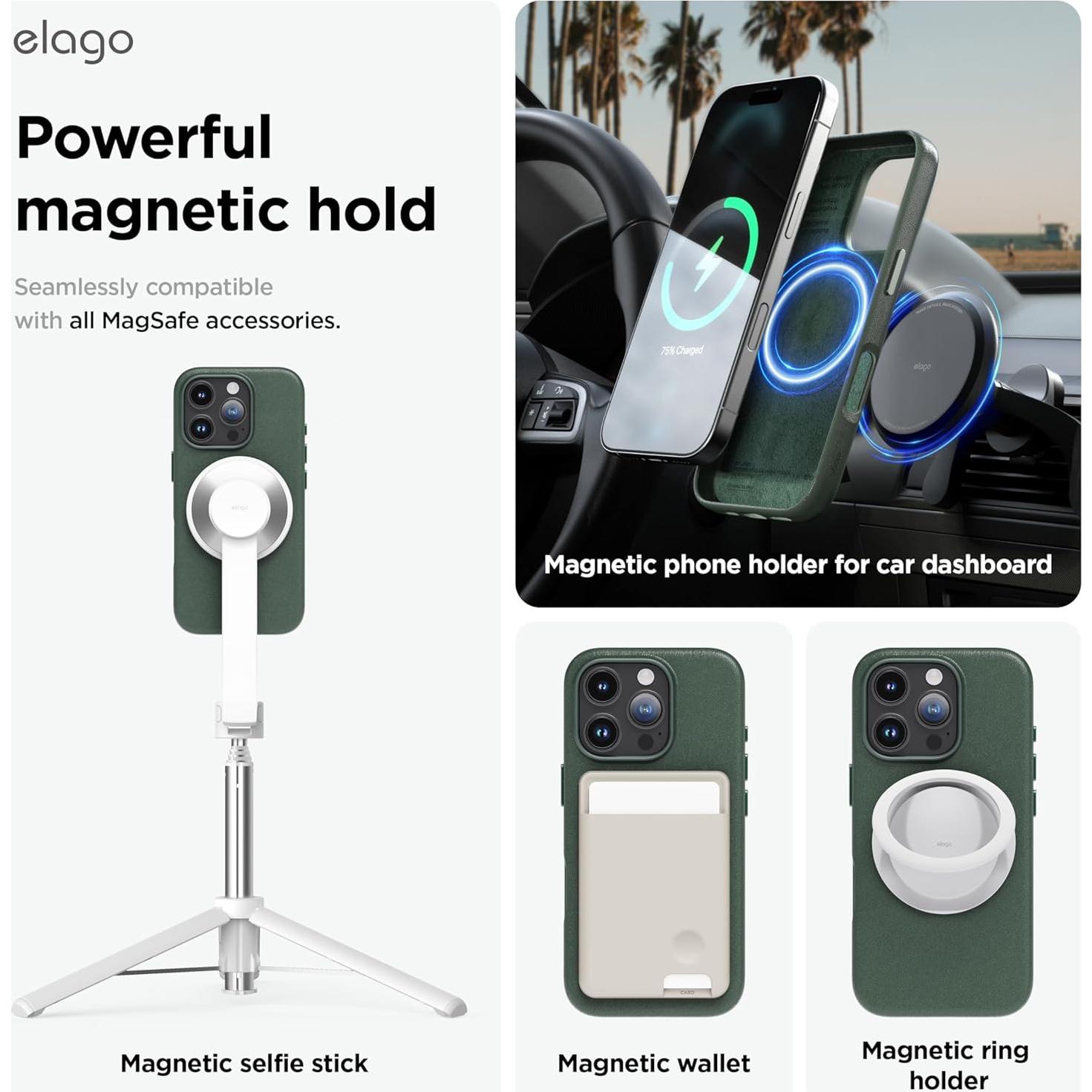 Funda Magnética de Cuero Vegano elago para iPhone 16 Pro - Verde Medianoche