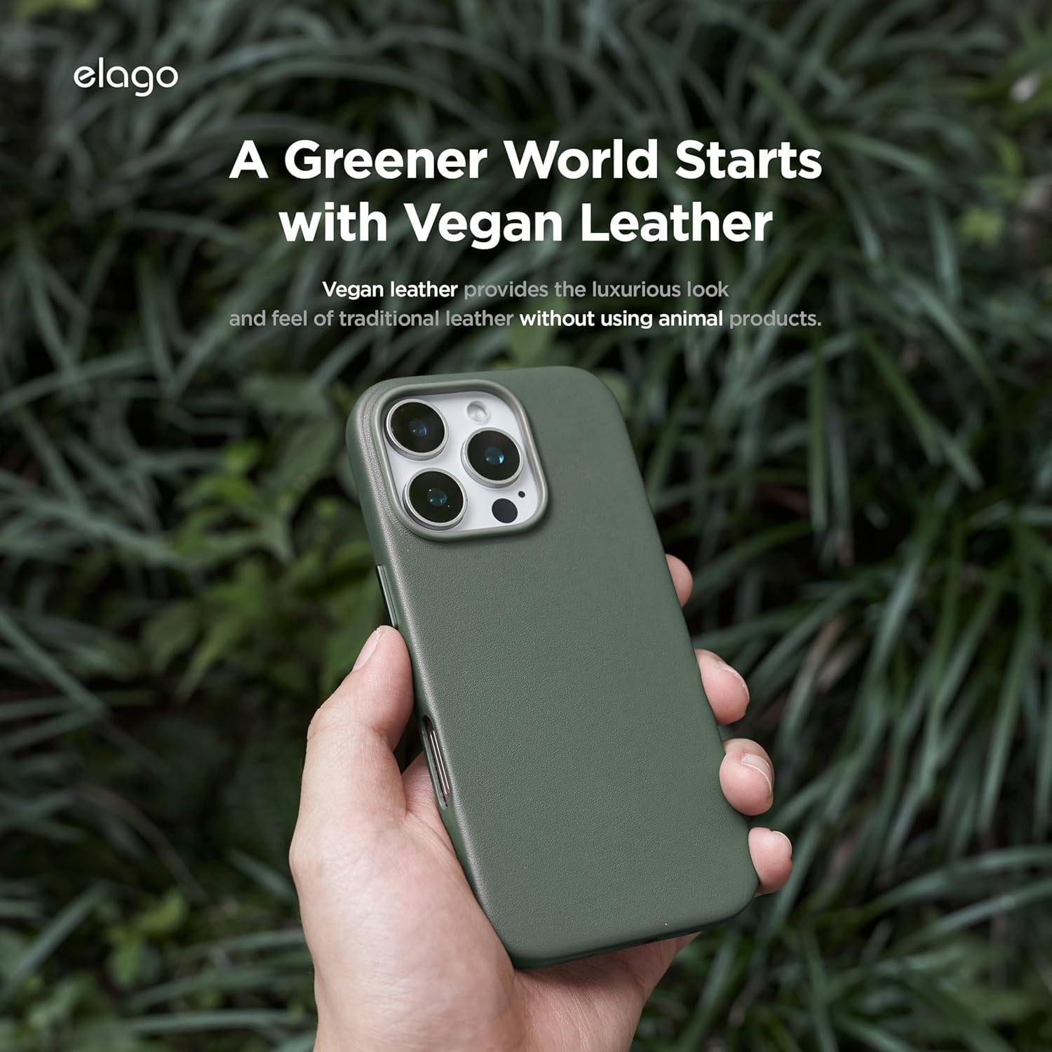 Funda Magnética de Cuero Vegano elago para iPhone 16 Pro - Verde Medianoche