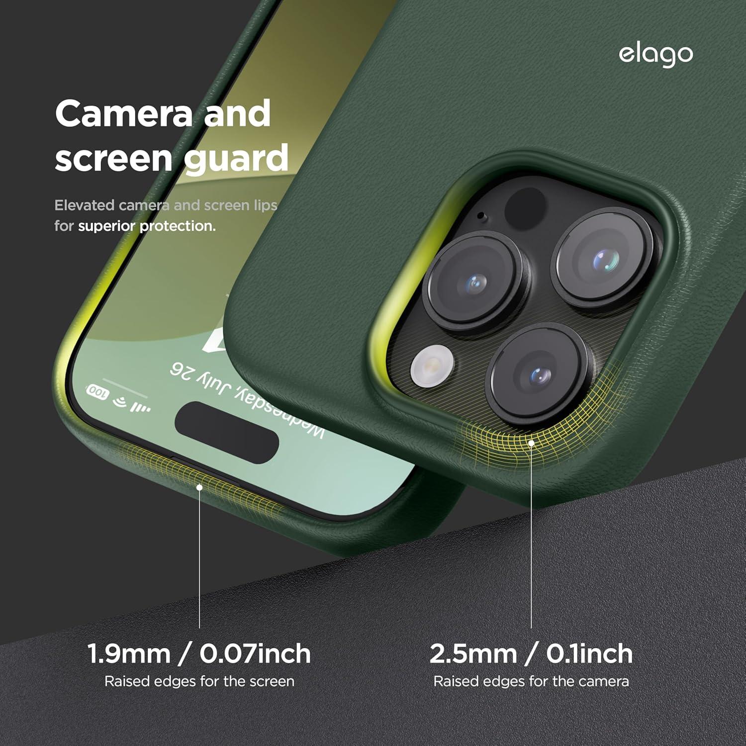 Funda Magnética de Cuero Vegano elago para iPhone 16 Pro - Verde Medianoche