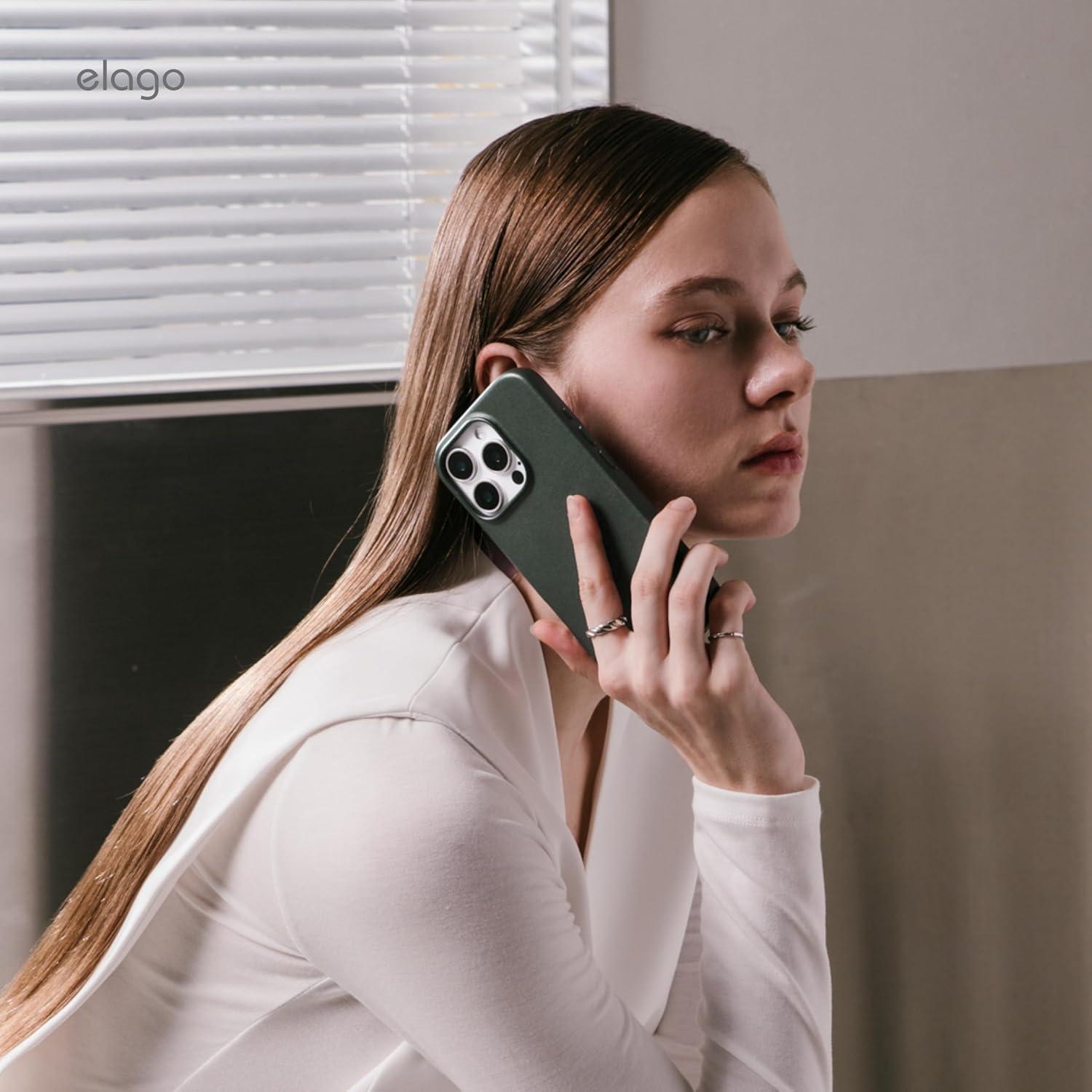 Funda Magnética de Cuero Vegano elago para iPhone 16 Pro - Verde Medianoche