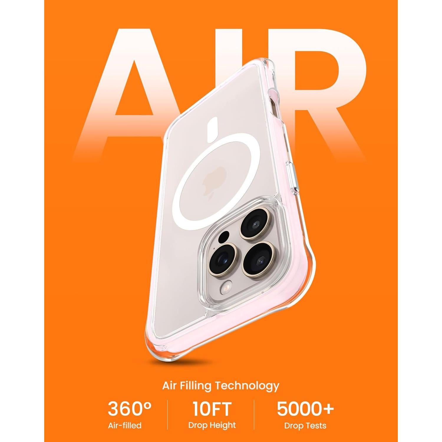 Funda Transparente ORNARTO para iPhone 16 Pro Max Rosa, Protección Militar