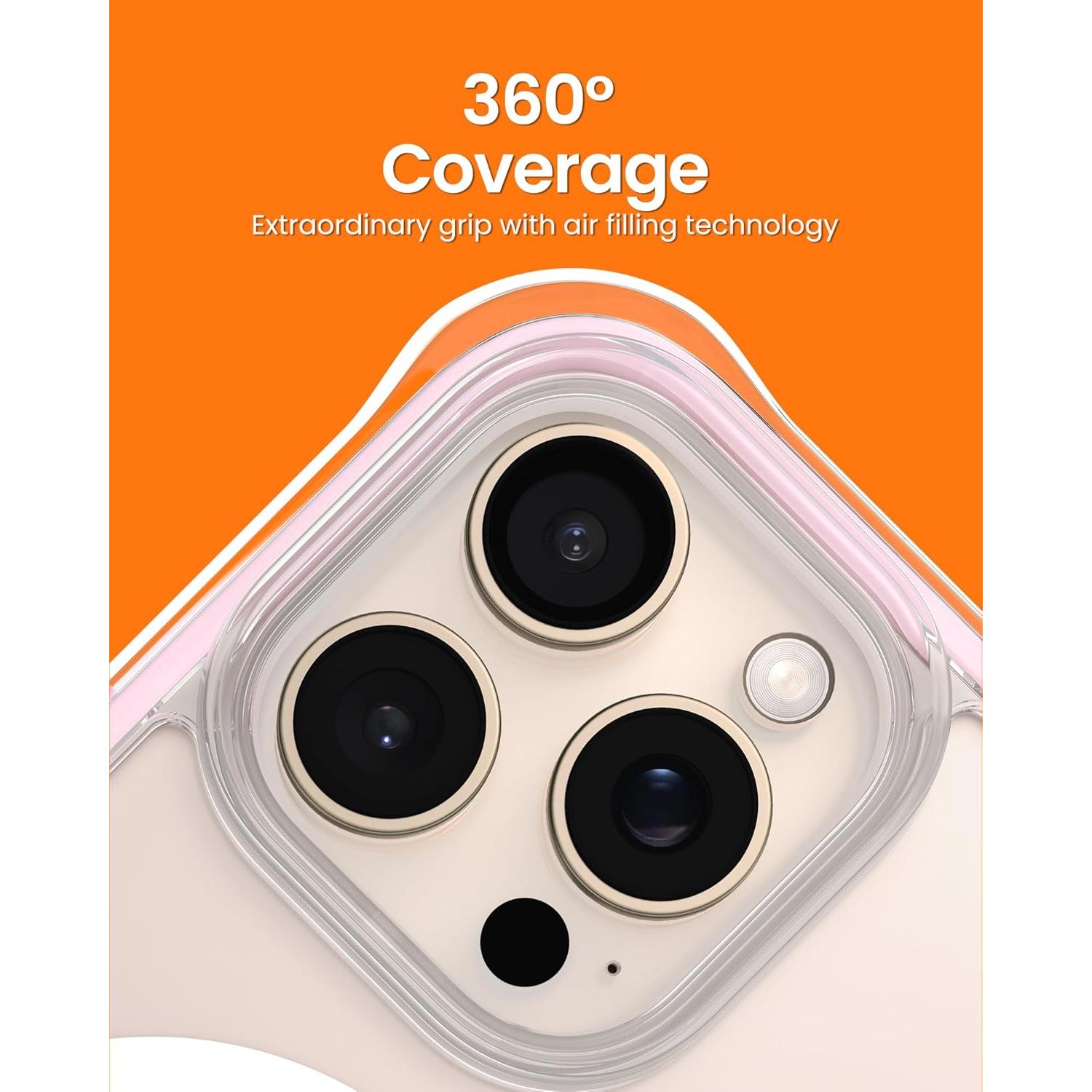 Funda Transparente ORNARTO para iPhone 16 Pro Max Rosa, Protección Militar