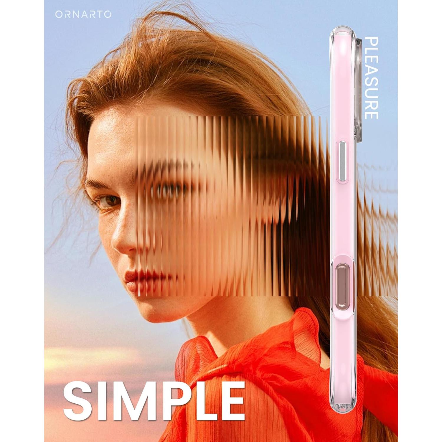 Funda Transparente ORNARTO para iPhone 16 Pro Max Rosa, Protección Militar