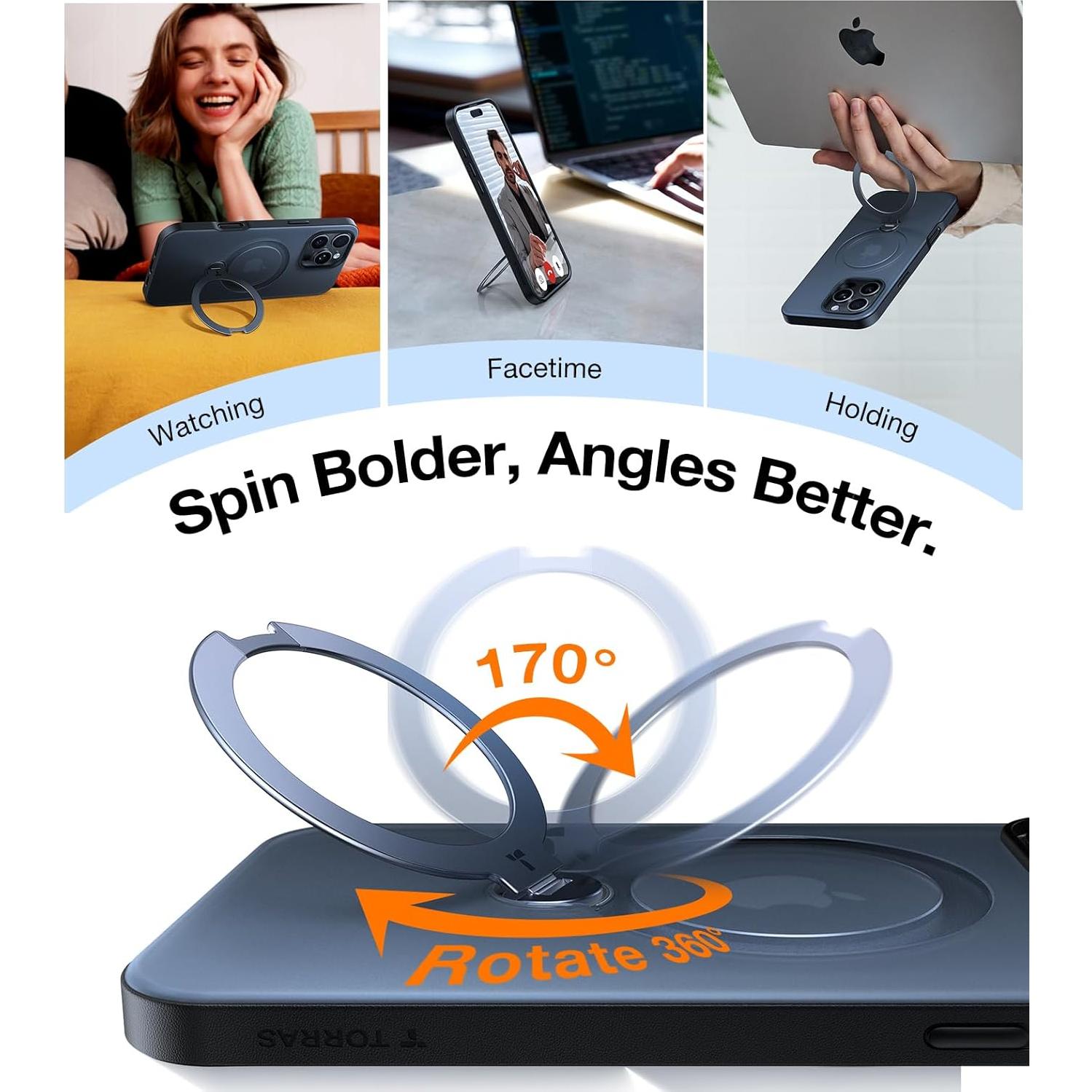 Funda TORRAS para iPhone 16 Pro Max con Soporte Giratorio 360°