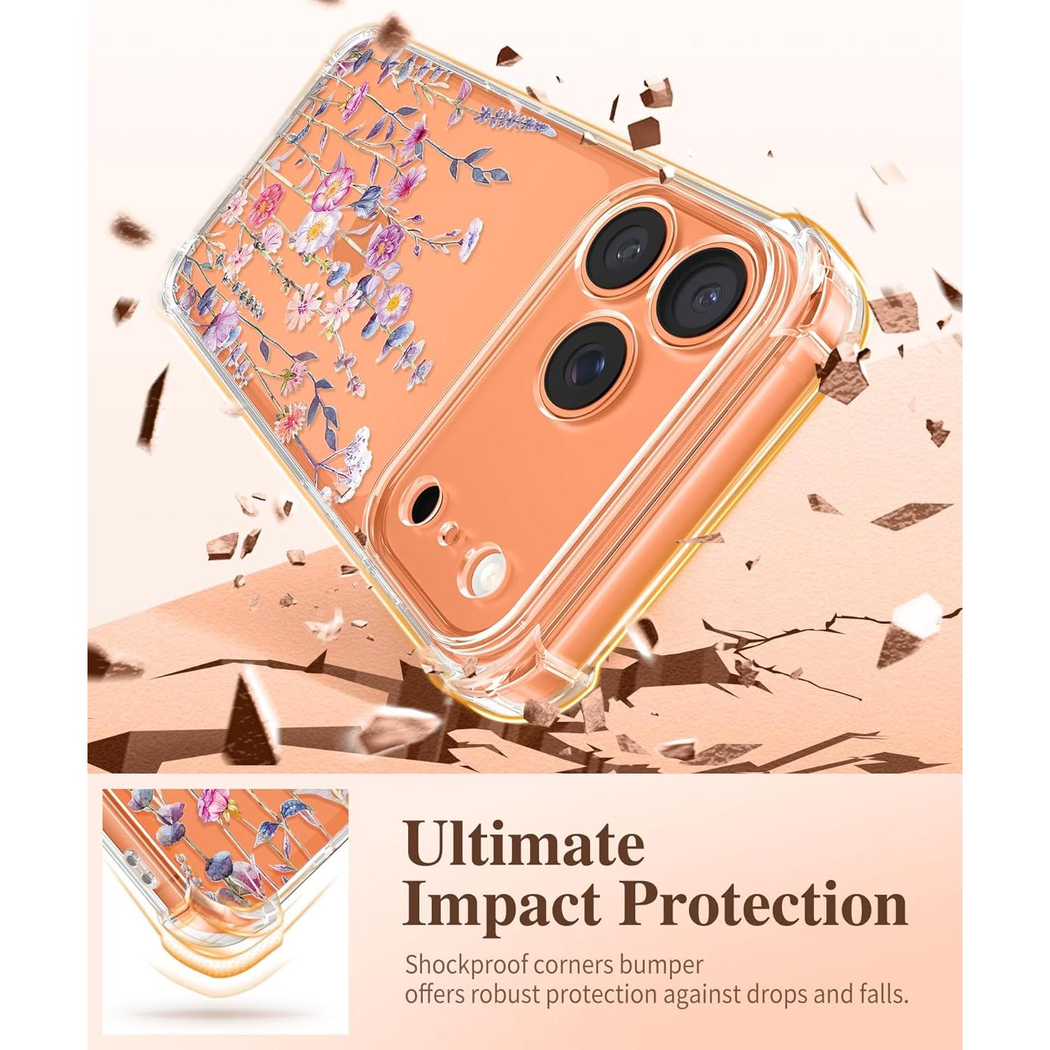 Funda GVIEWIN para iPhone 17 Pro con Protector de Pantalla Floral