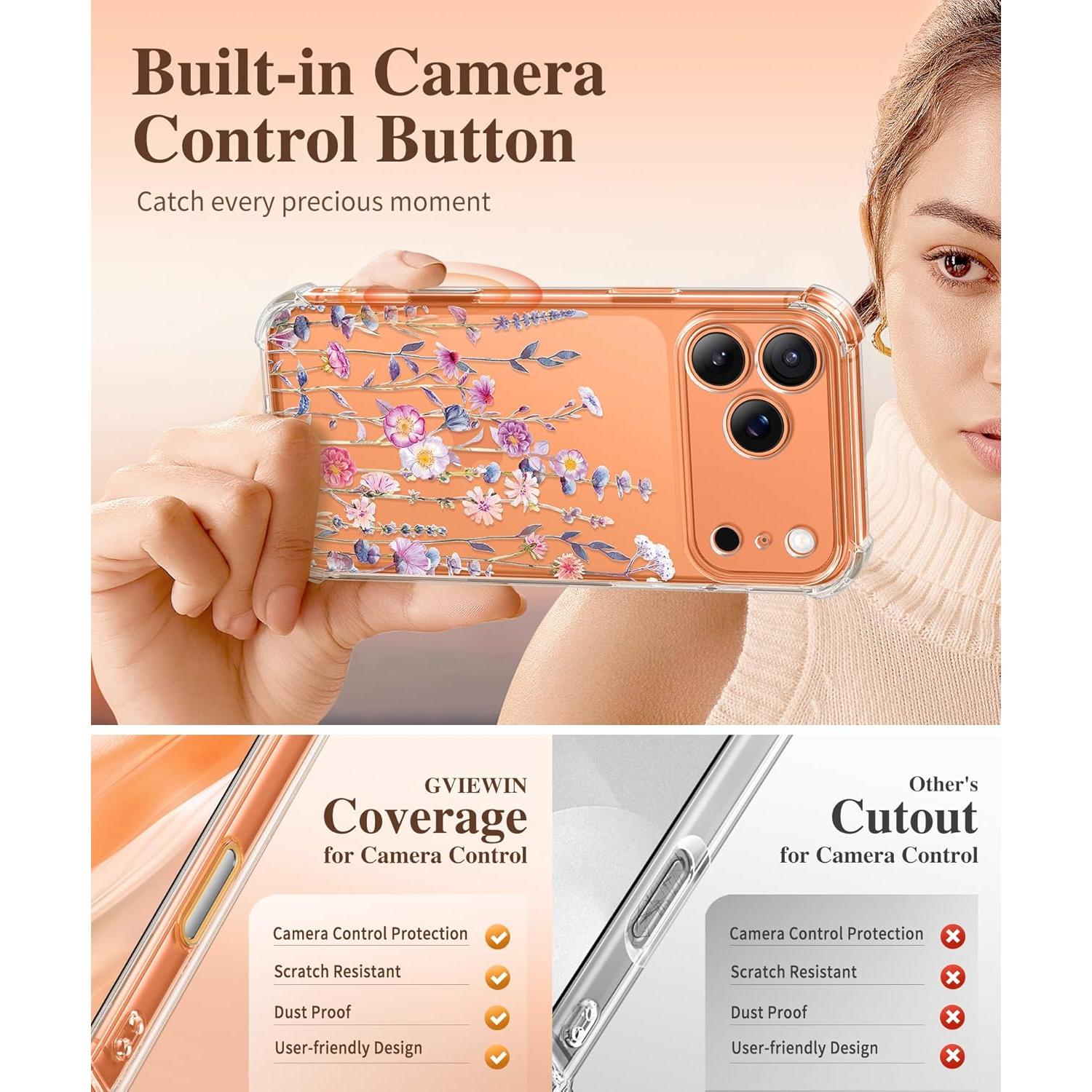 Funda GVIEWIN para iPhone 17 Pro con Protector de Pantalla Floral