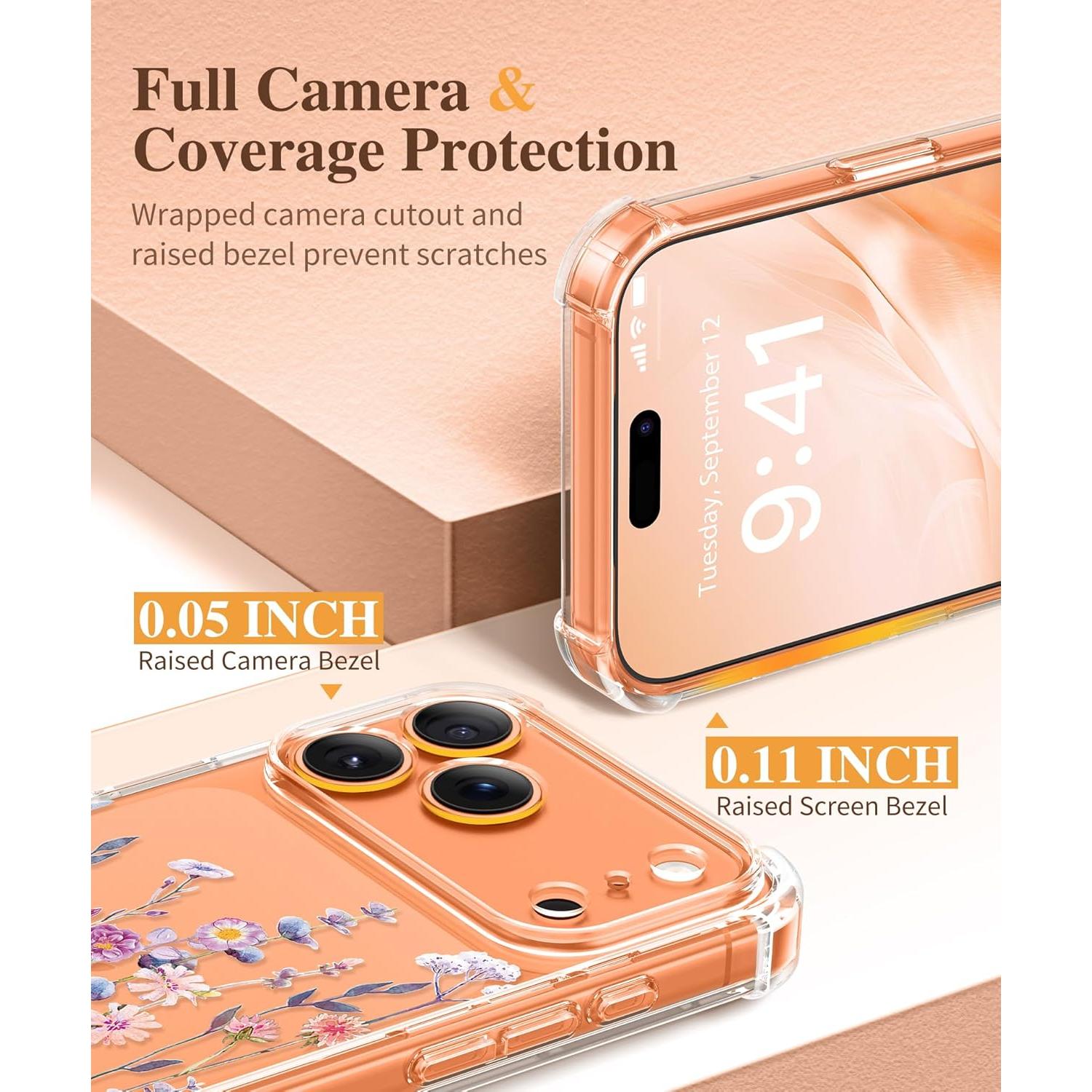 Funda GVIEWIN para iPhone 17 Pro con Protector de Pantalla Floral