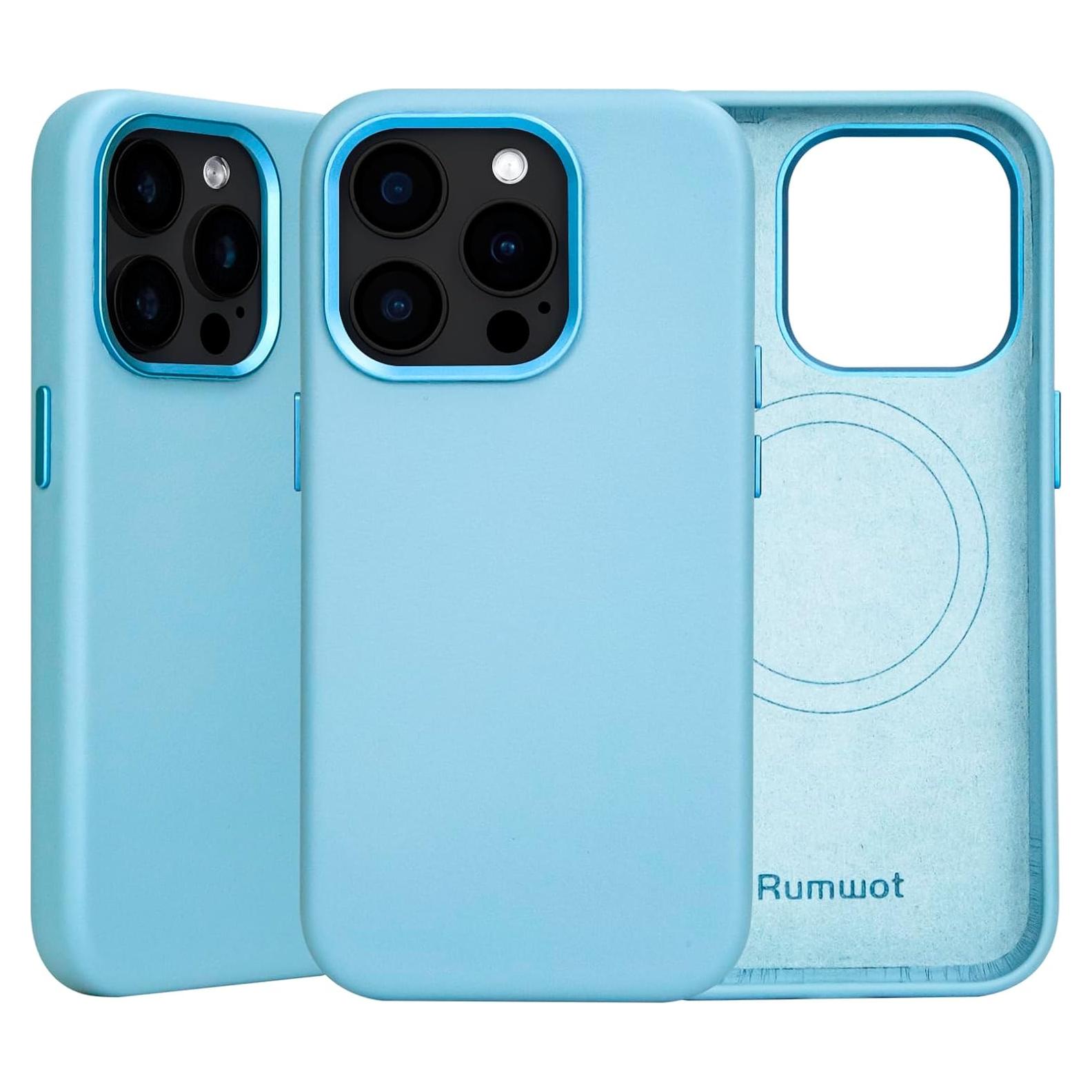 Funda de Cuero Genuino Rumwot para iPhone 14 Pro Max Azul
