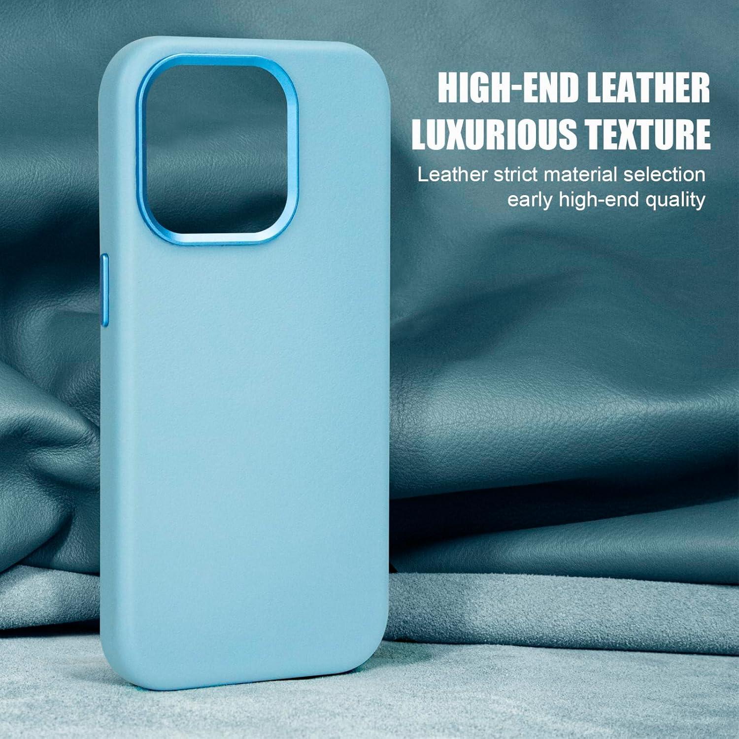 Funda de Cuero Genuino Rumwot para iPhone 14 Pro Max Azul