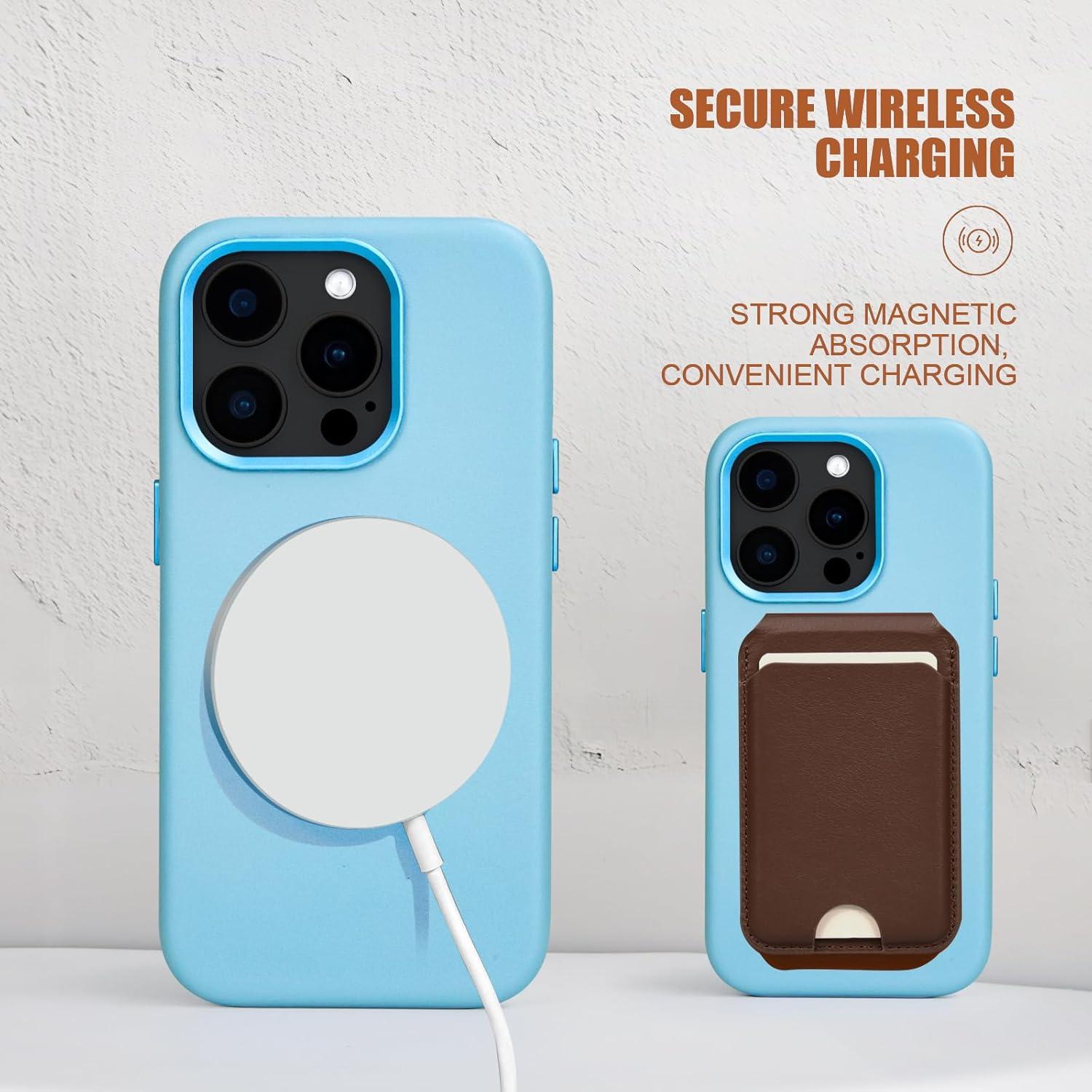 Funda de Cuero Genuino Rumwot para iPhone 14 Pro Max Azul