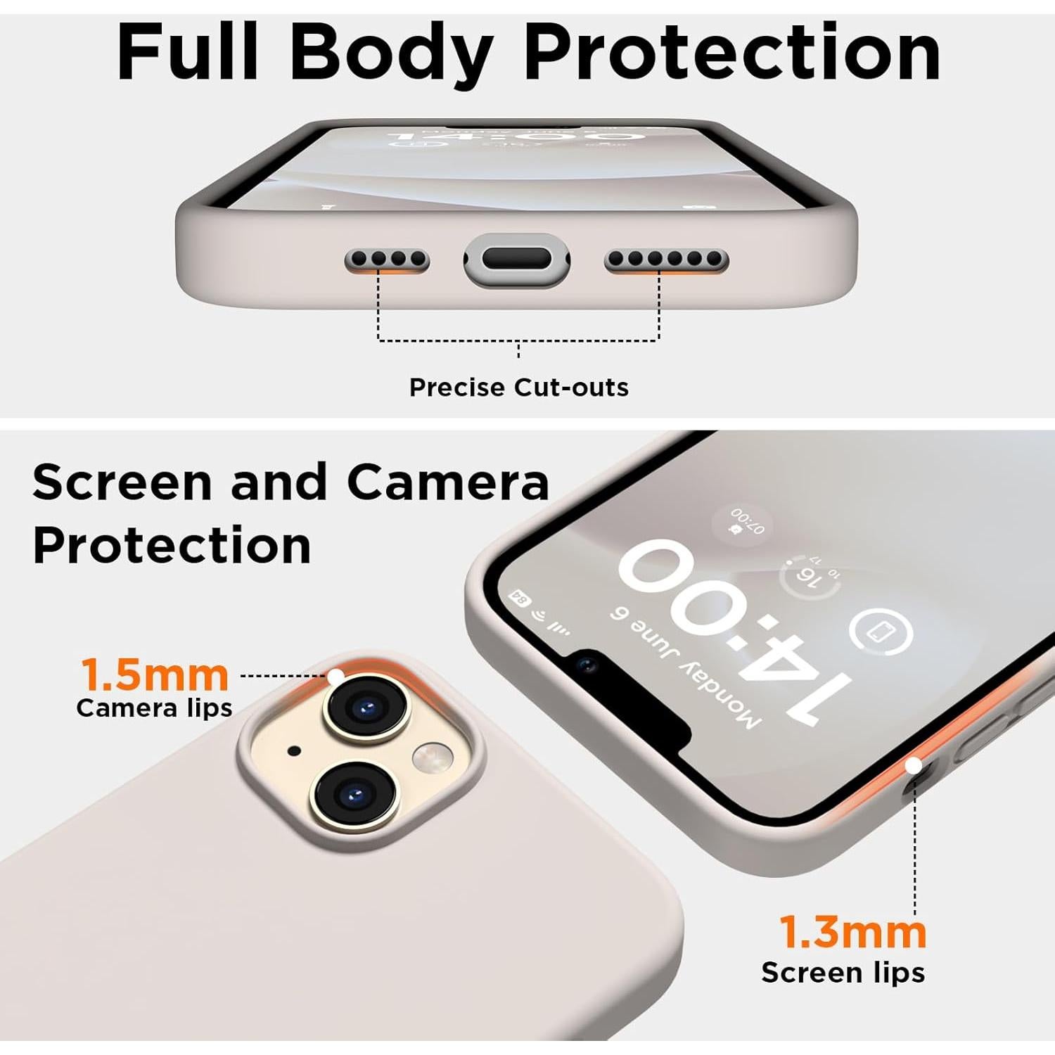 Funda de Silicona COFFKER para iPhone 14 Plus 6.7" + 2 Protectores