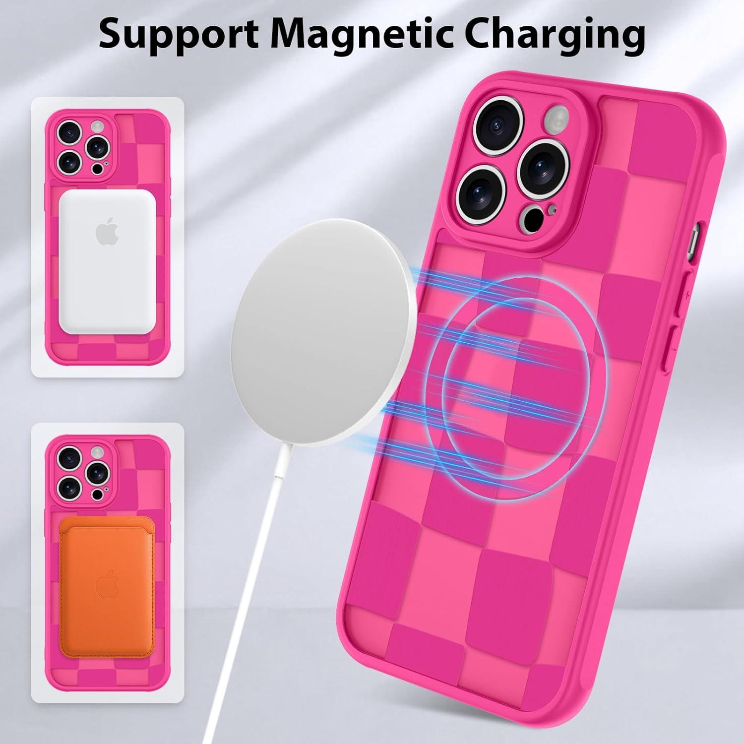 Funda KANGHAR Rosa Fucsia Cuadriculada para iPhone 14 Pro