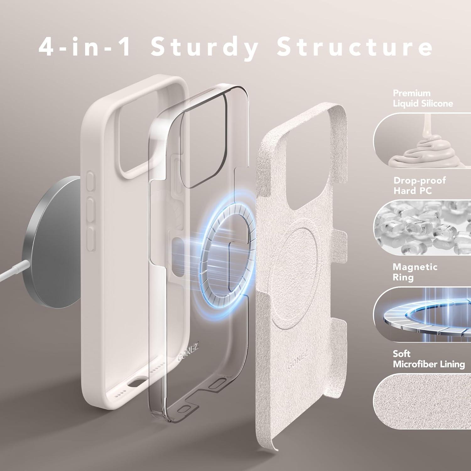 Funda Magnética GONEZ para iPhone 16 Pro Max, Silicona, Protector