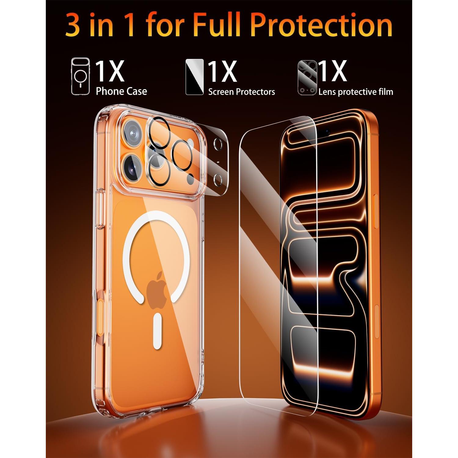 Funda para iPhone 17 Pro Max Saiuxiu, clara, anti-amarillento, MagSafe