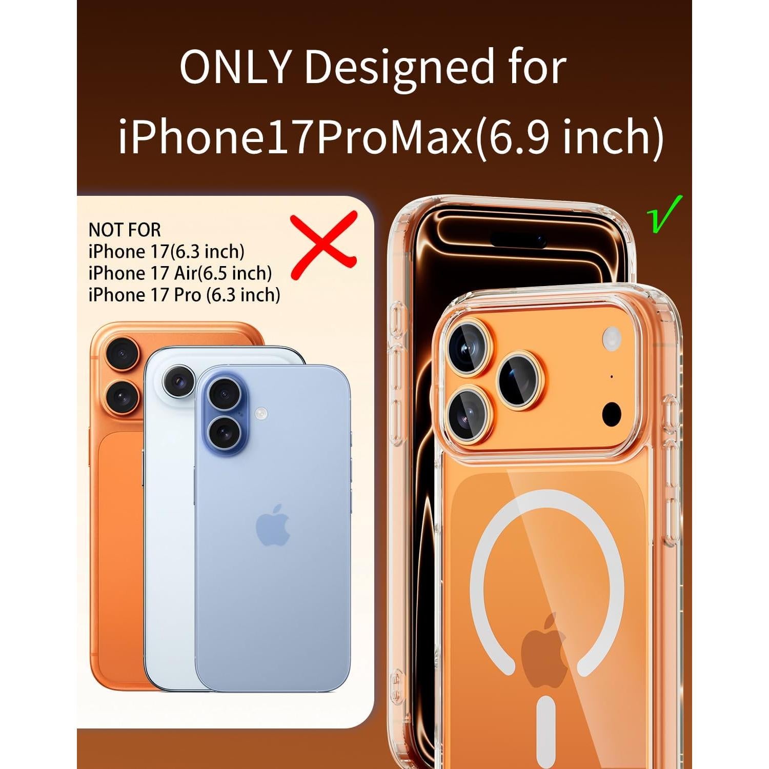 Funda para iPhone 17 Pro Max Saiuxiu, clara, anti-amarillento, MagSafe